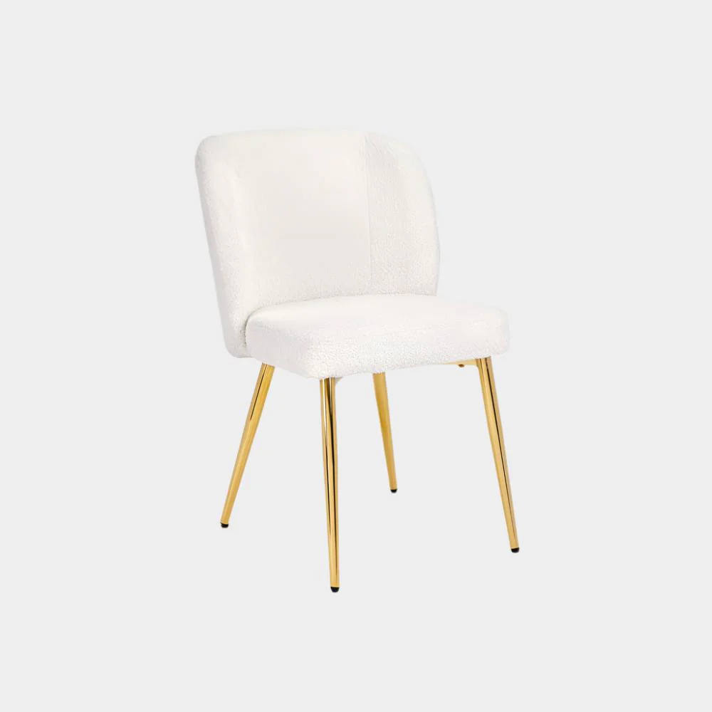 Fortina Dining Chair White Fur Fabric with Gold Legs