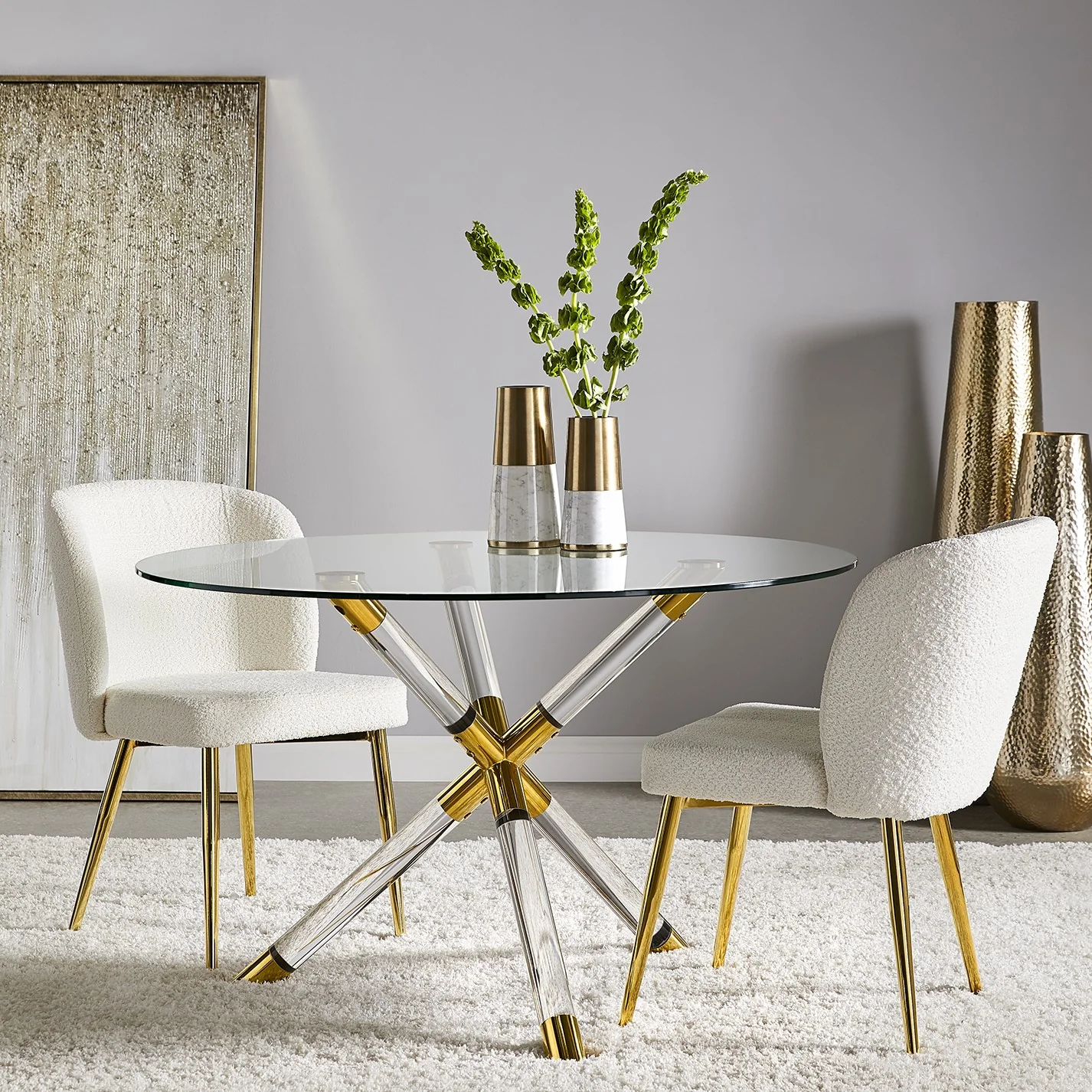 Fortina Dining Chair White Fur Fabric with Gold Legs - Image 10