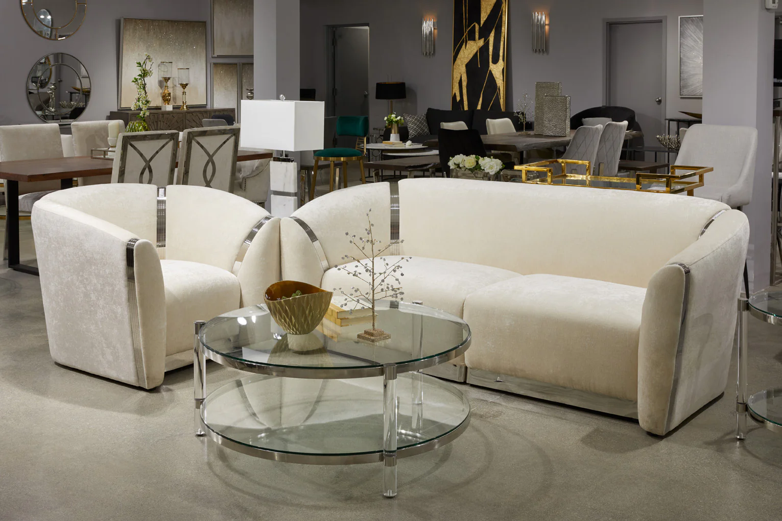 Fortina Dining Chair White Fur Fabric with Gold Legs - Image 2
