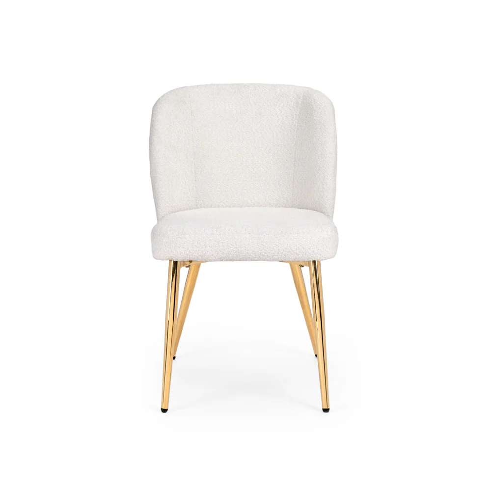 Fortina Dining Chair White Fur Fabric with Gold Legs - Image 3
