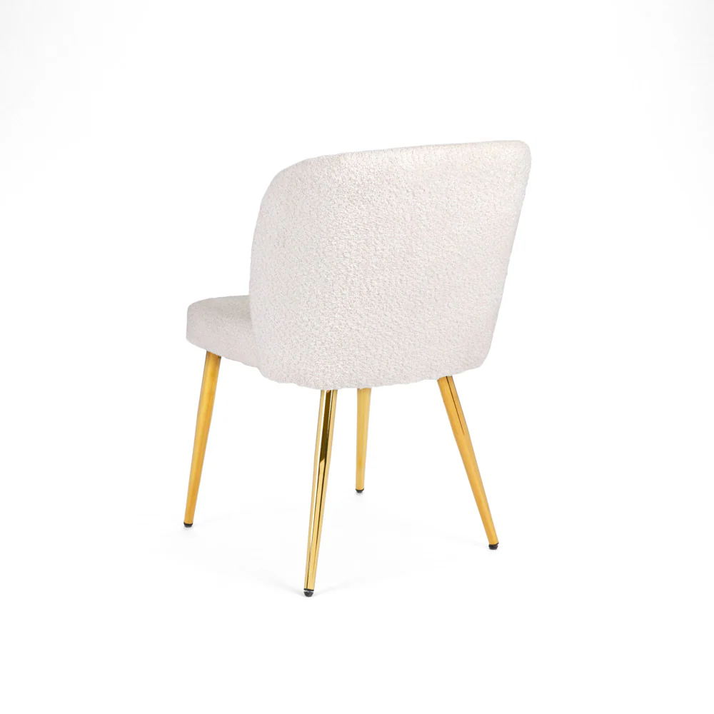 Fortina Dining Chair White Fur Fabric with Gold Legs - Image 4