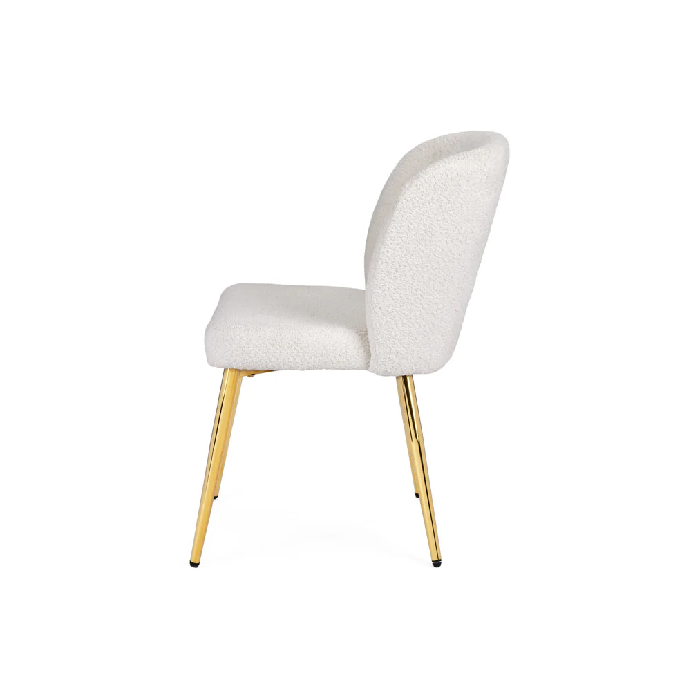 Fortina Dining Chair White Fur Fabric with Gold Legs - Image 5