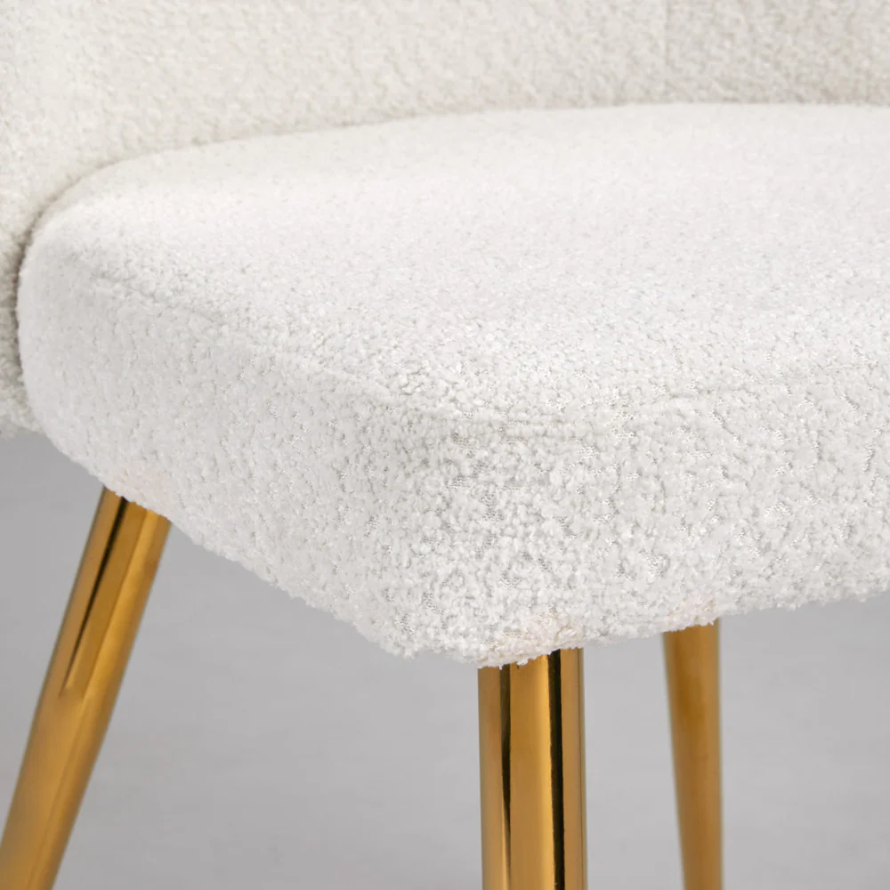 Fortina Dining Chair White Fur Fabric with Gold Legs - Image 6