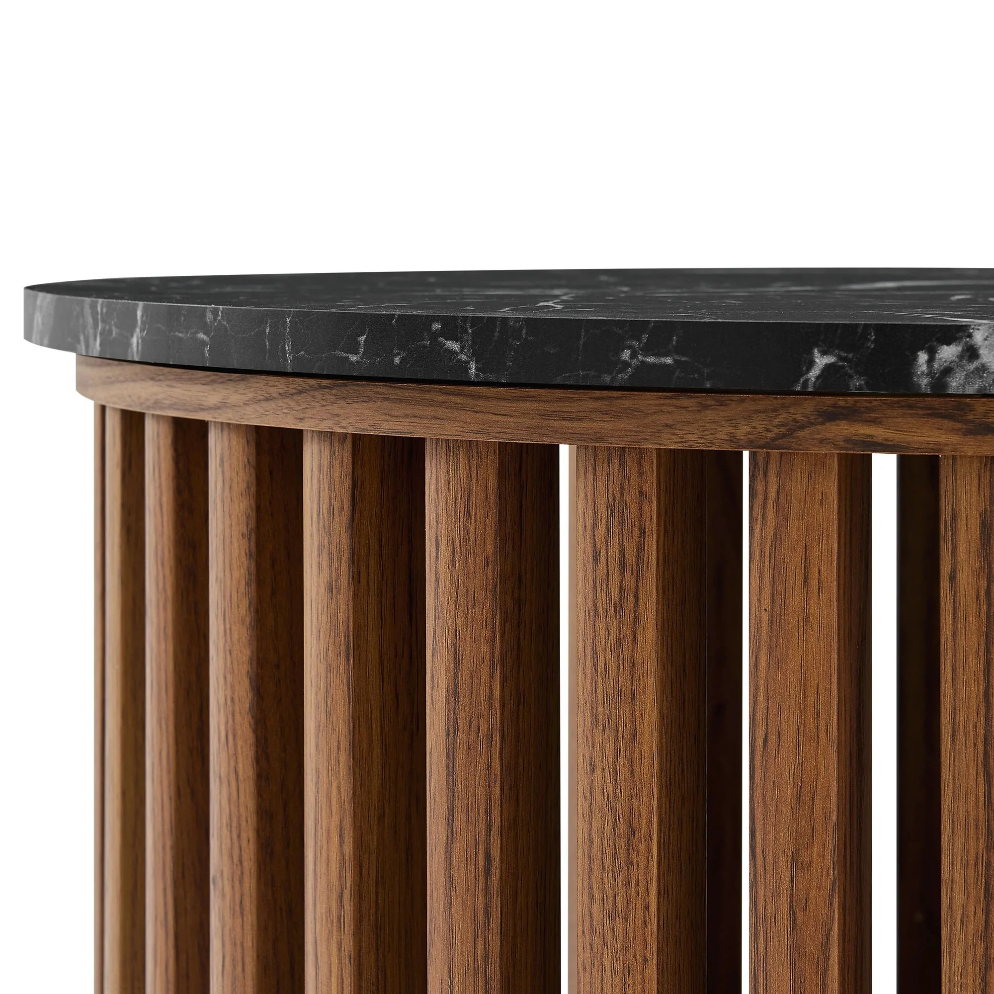 Fortitude Round Faux Marble Top Nesting Coffee Table Set in Walnut Black - Image 11