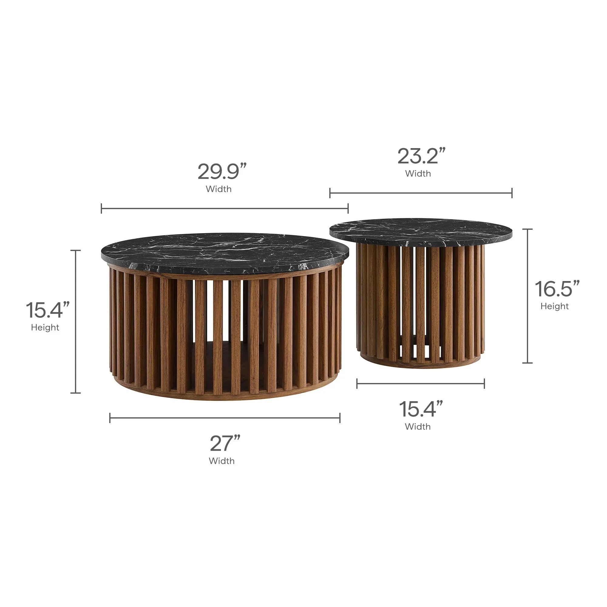 Fortitude Round Faux Marble Top Nesting Coffee Table Set in Walnut Black - Image 13
