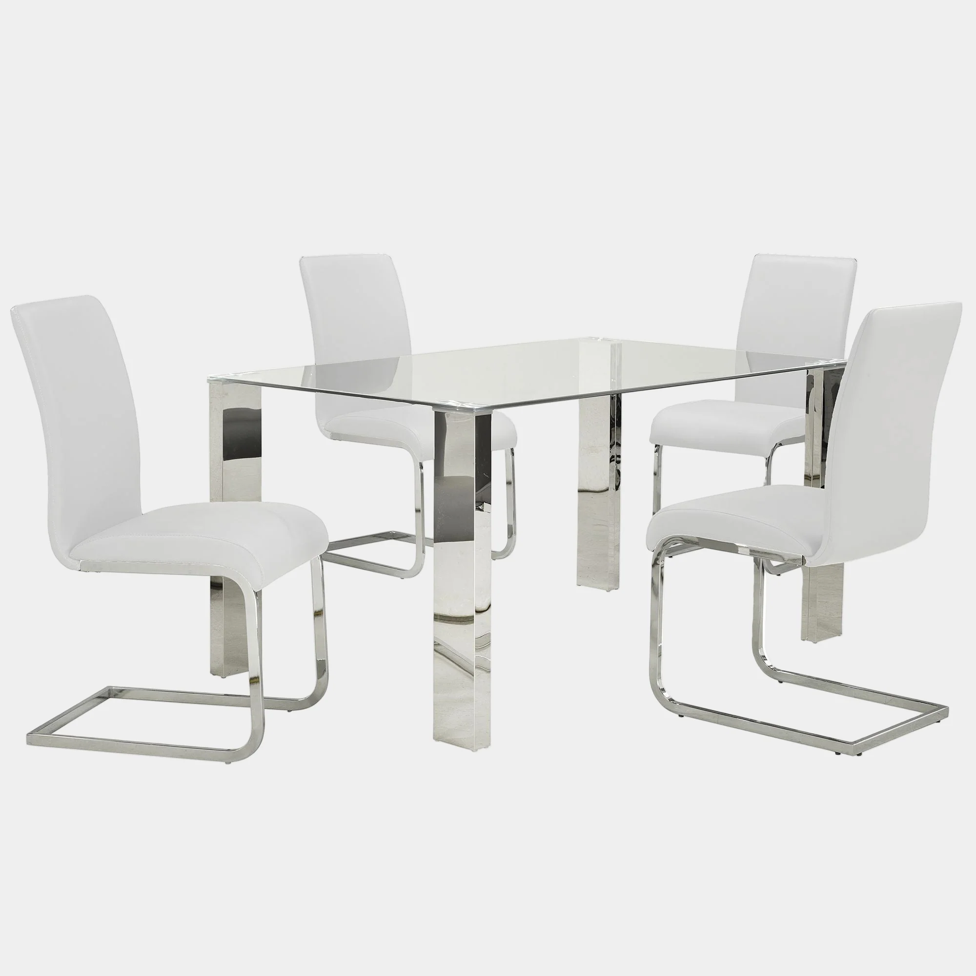 Frankfurt/Maxim 5pc Dining Set in Chrome with White Chair