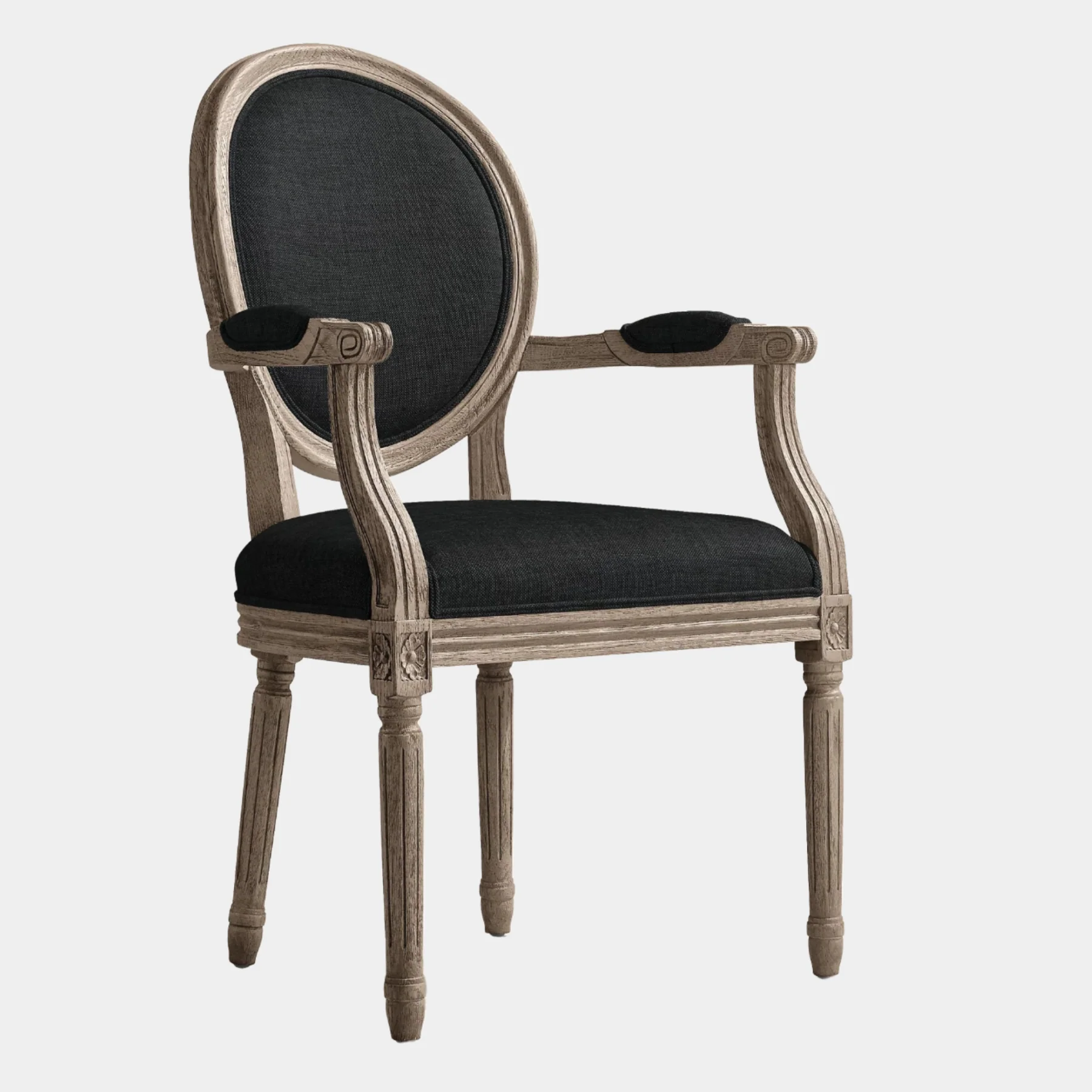 Vintage French Round Fabric Dining Armchair - Image 3