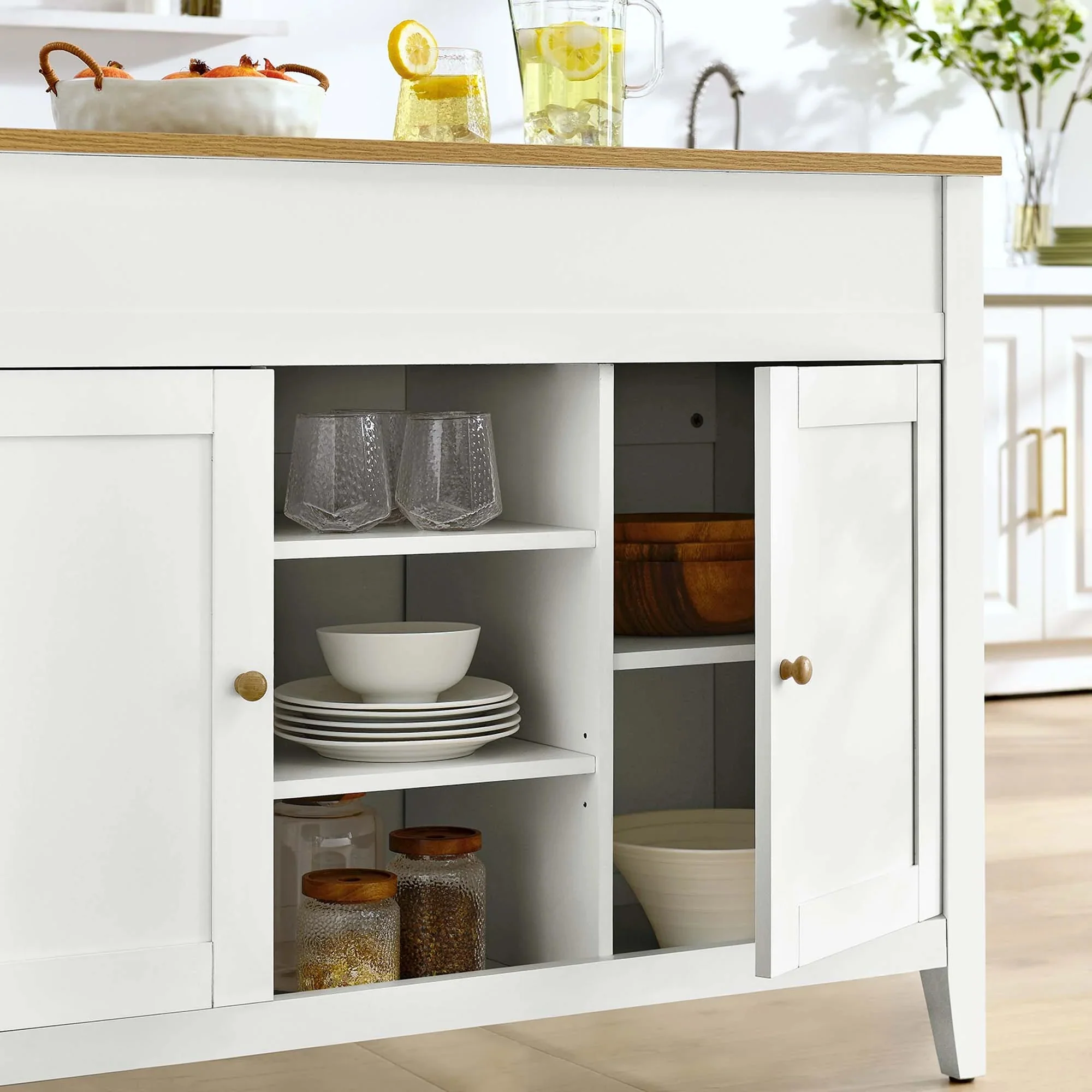 Garland 3-Piece Kitchen Island and Stool Set in Oak White - Image 4