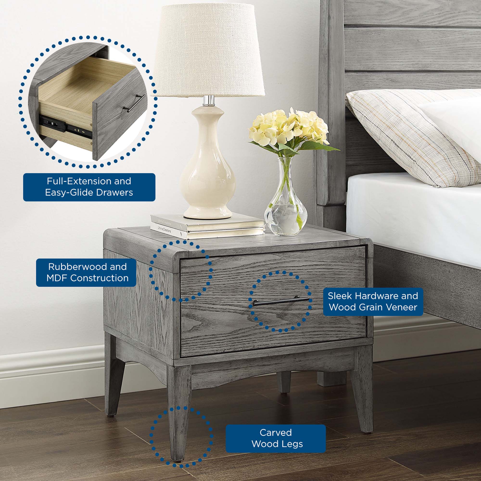 Georgia Wood Nightstand in Gray - Image 6