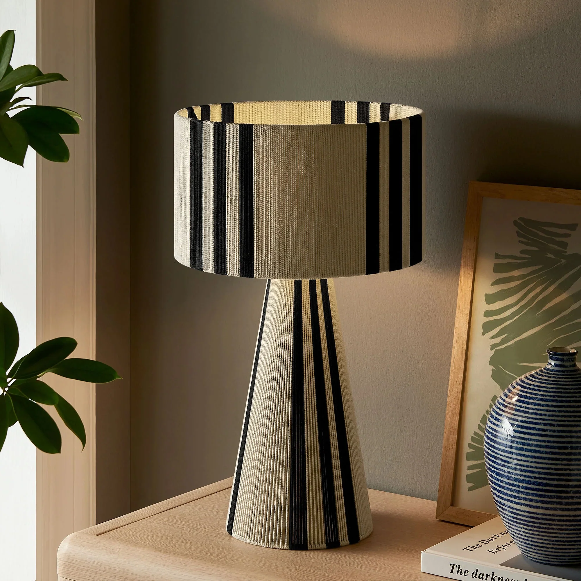 Gia Handwoven Cotton Thread Striped or Plain Table Lamp - Image 2