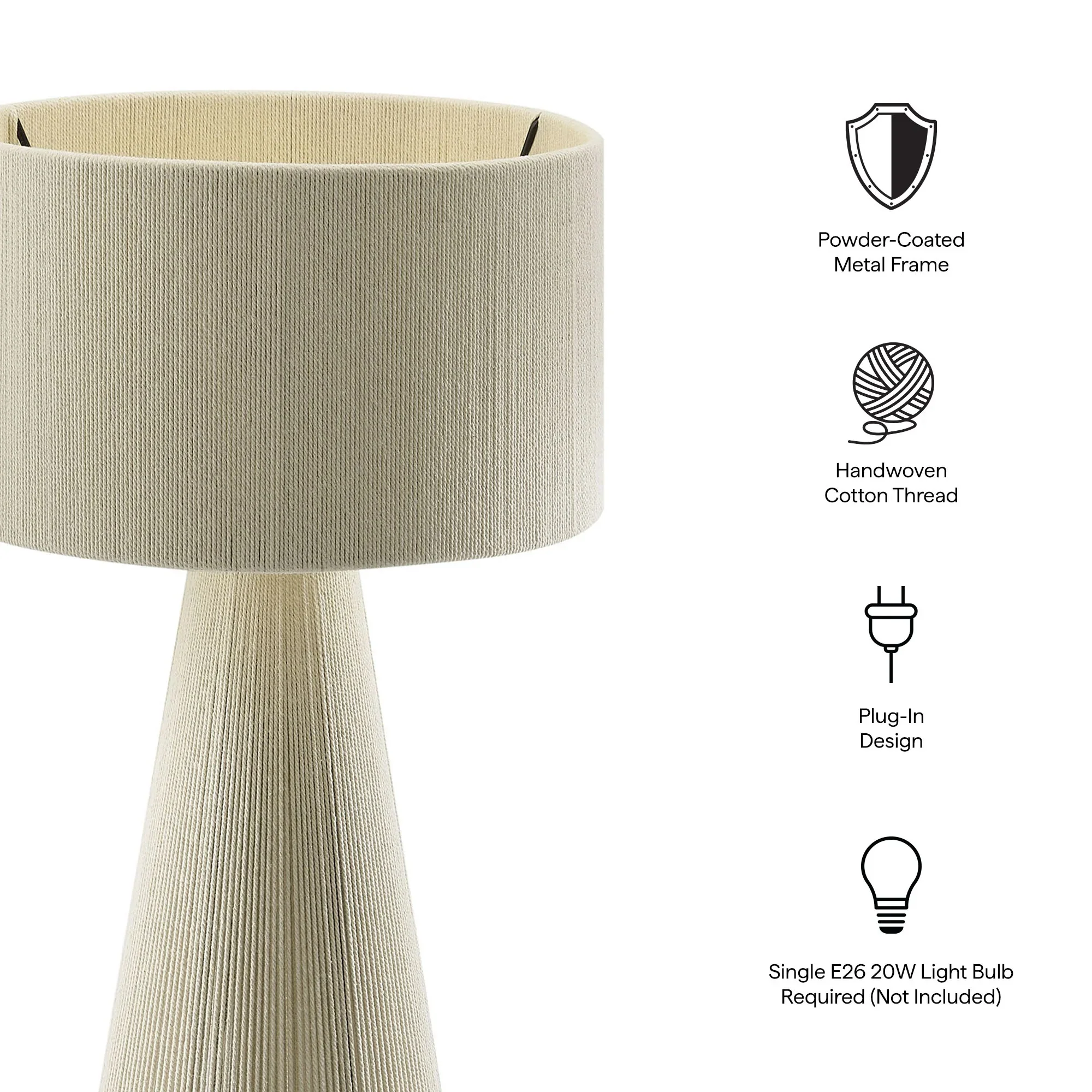 Gia Handwoven Cotton Thread Striped or Plain Table Lamp - Image 29