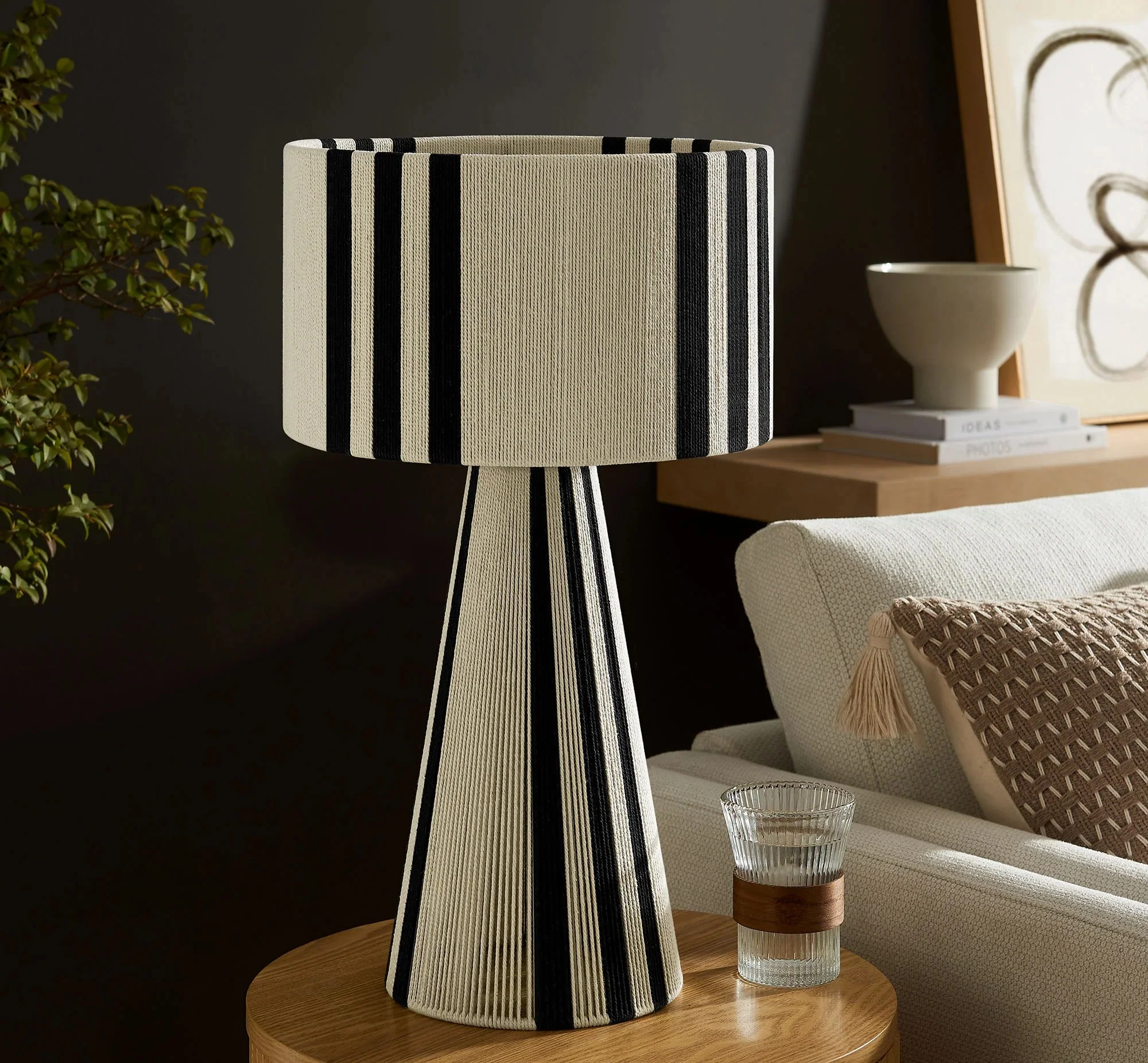 Gia Handwoven Cotton Thread Striped or Plain Table Lamp - Image 4