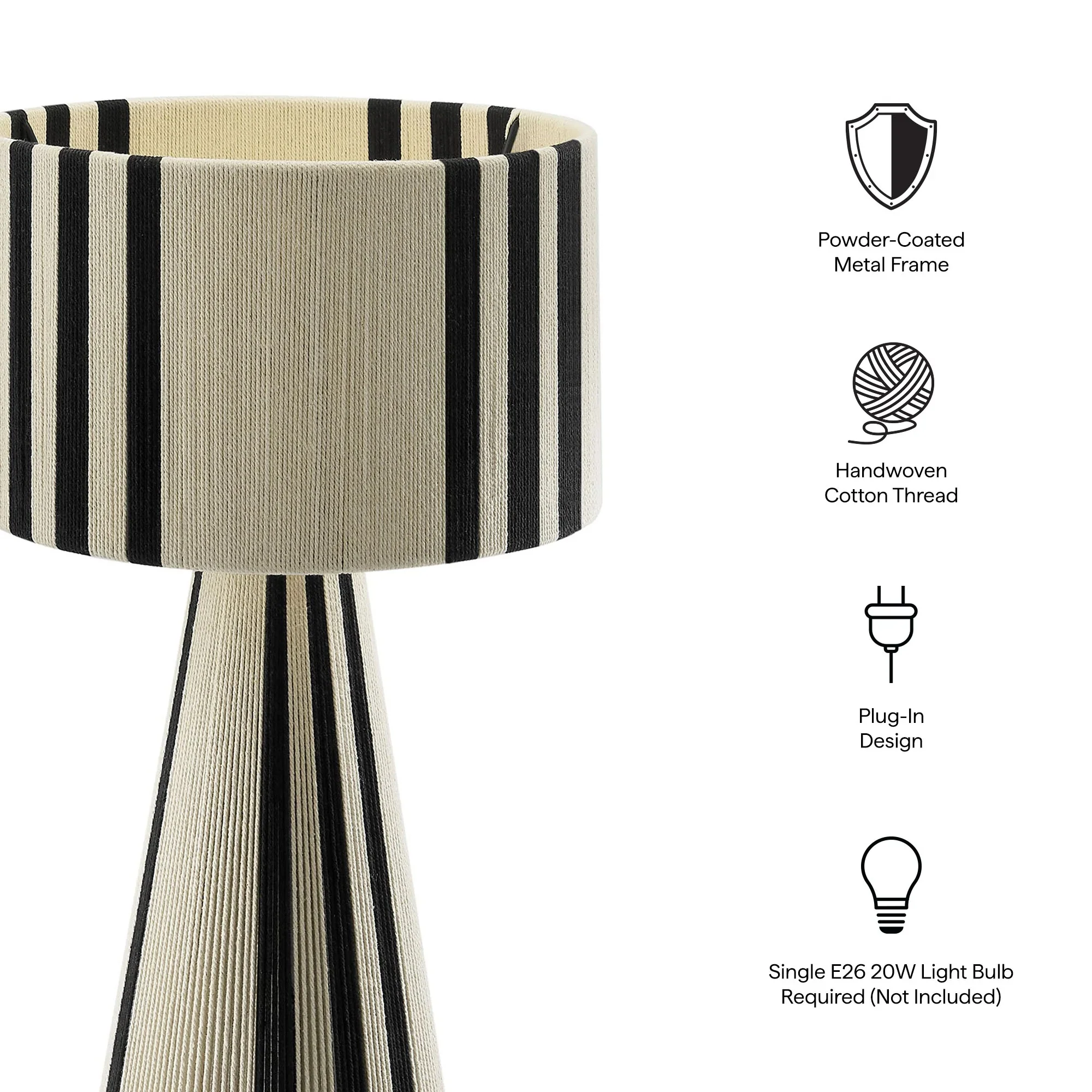 Gia Handwoven Cotton Thread Striped or Plain Table Lamp - Image 9