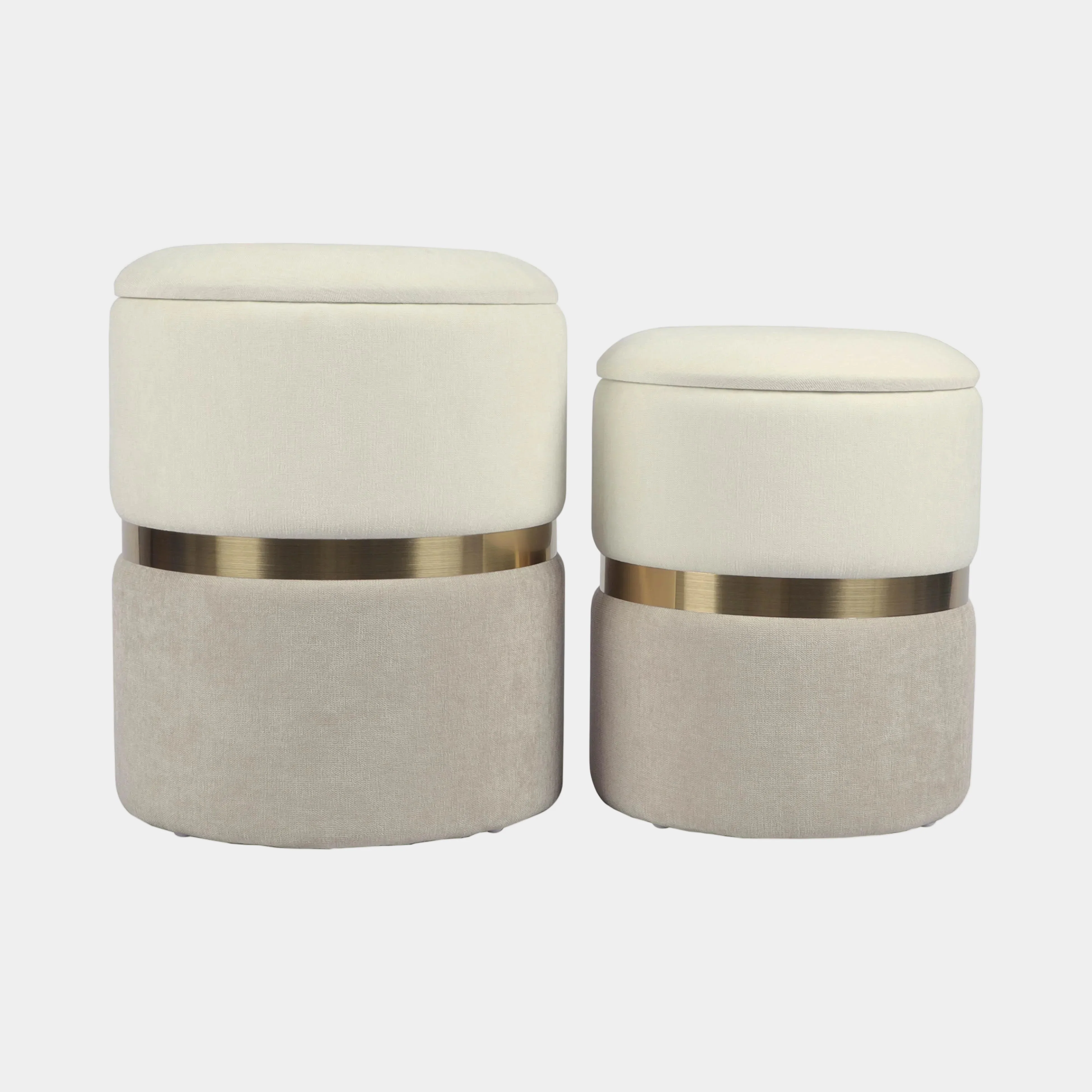 Gigi Cream and Tan Chenille Storage Ottoman - Set of 2
