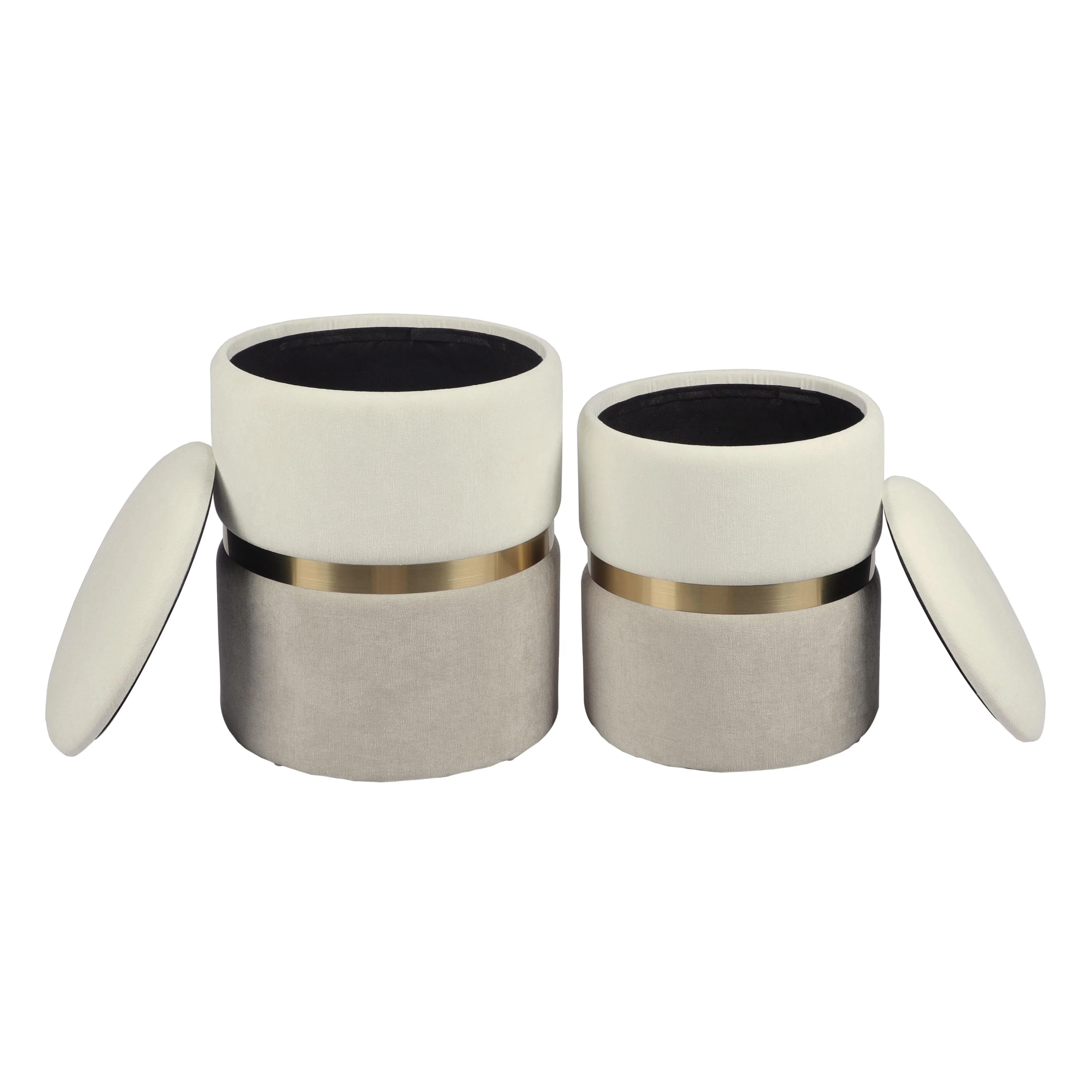 Gigi Cream and Tan Chenille Storage Ottoman - Set of 2 - Image 2