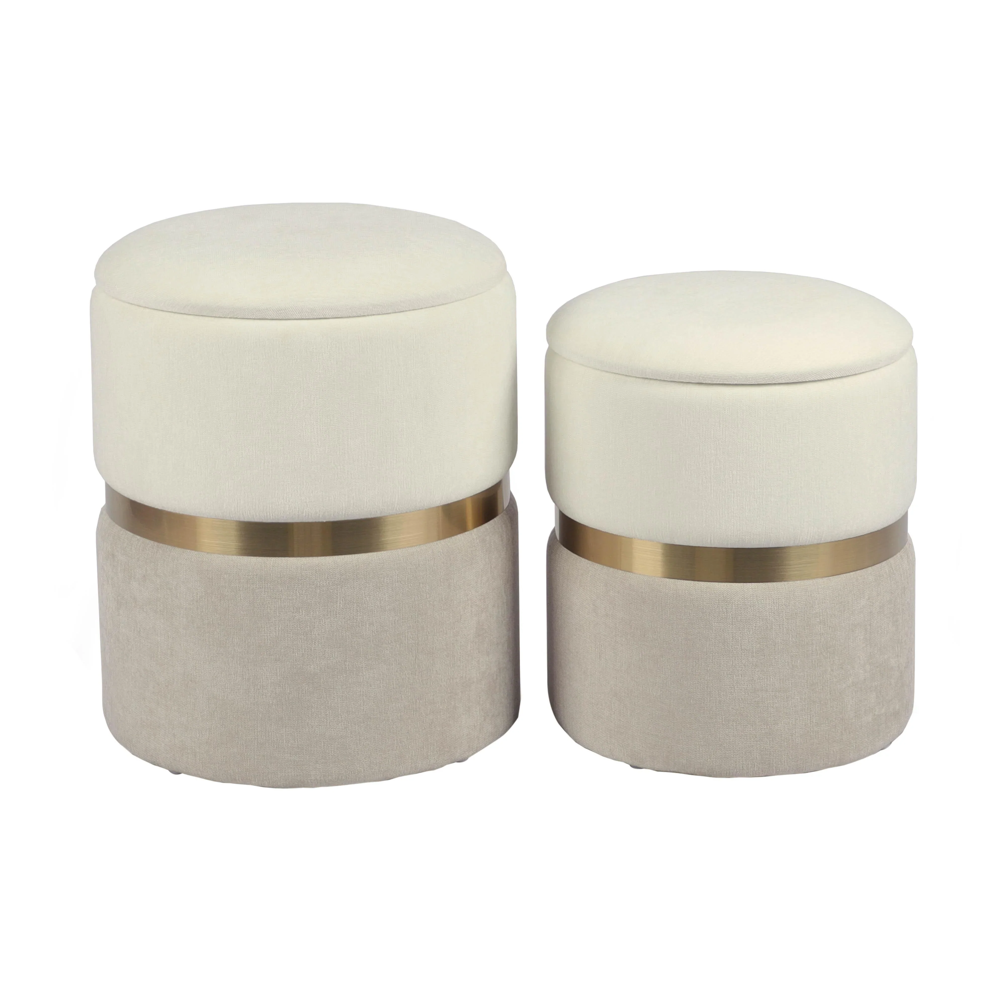 Gigi Cream and Tan Chenille Storage Ottoman - Set of 2 - Image 3