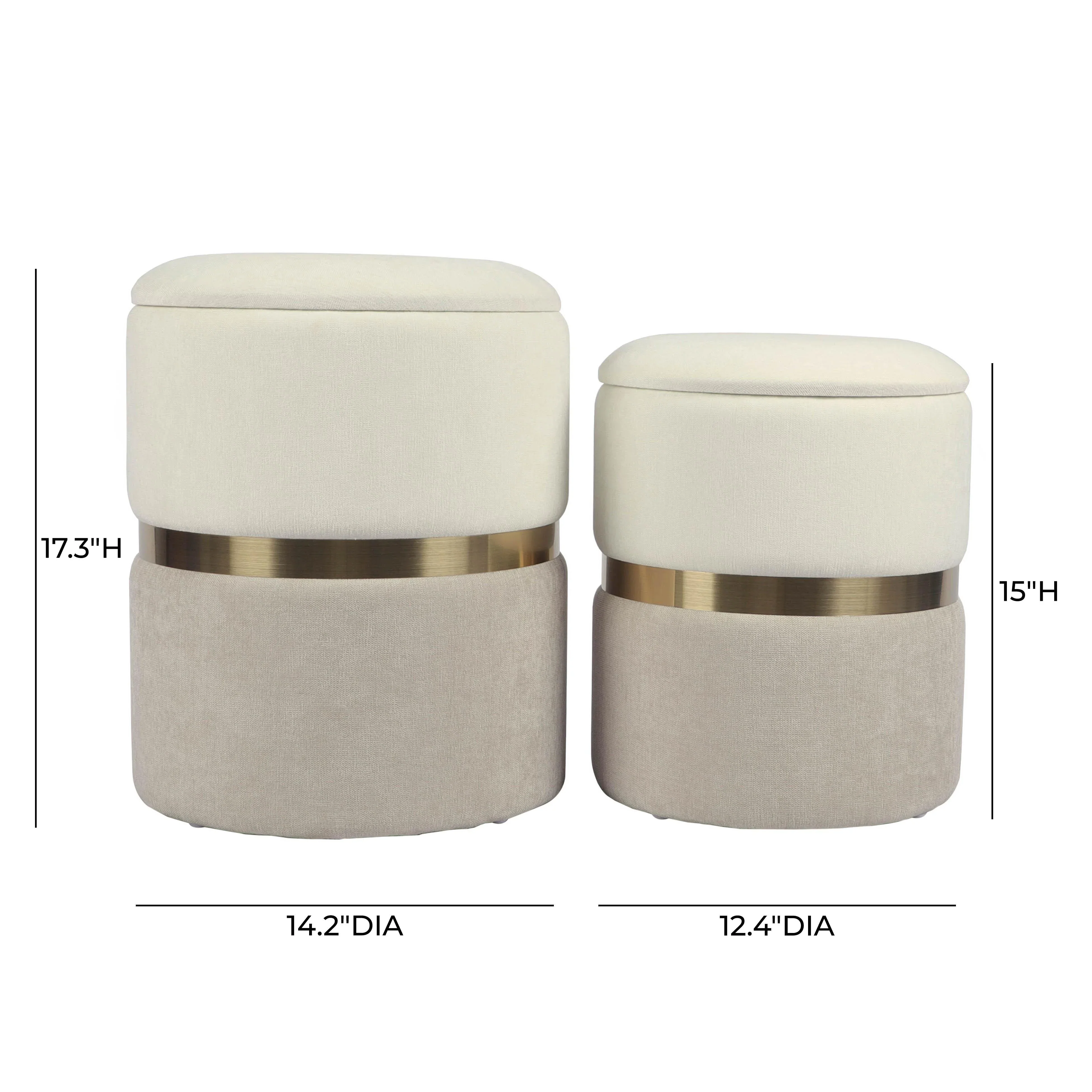 Gigi Cream and Tan Chenille Storage Ottoman - Set of 2 - Image 4
