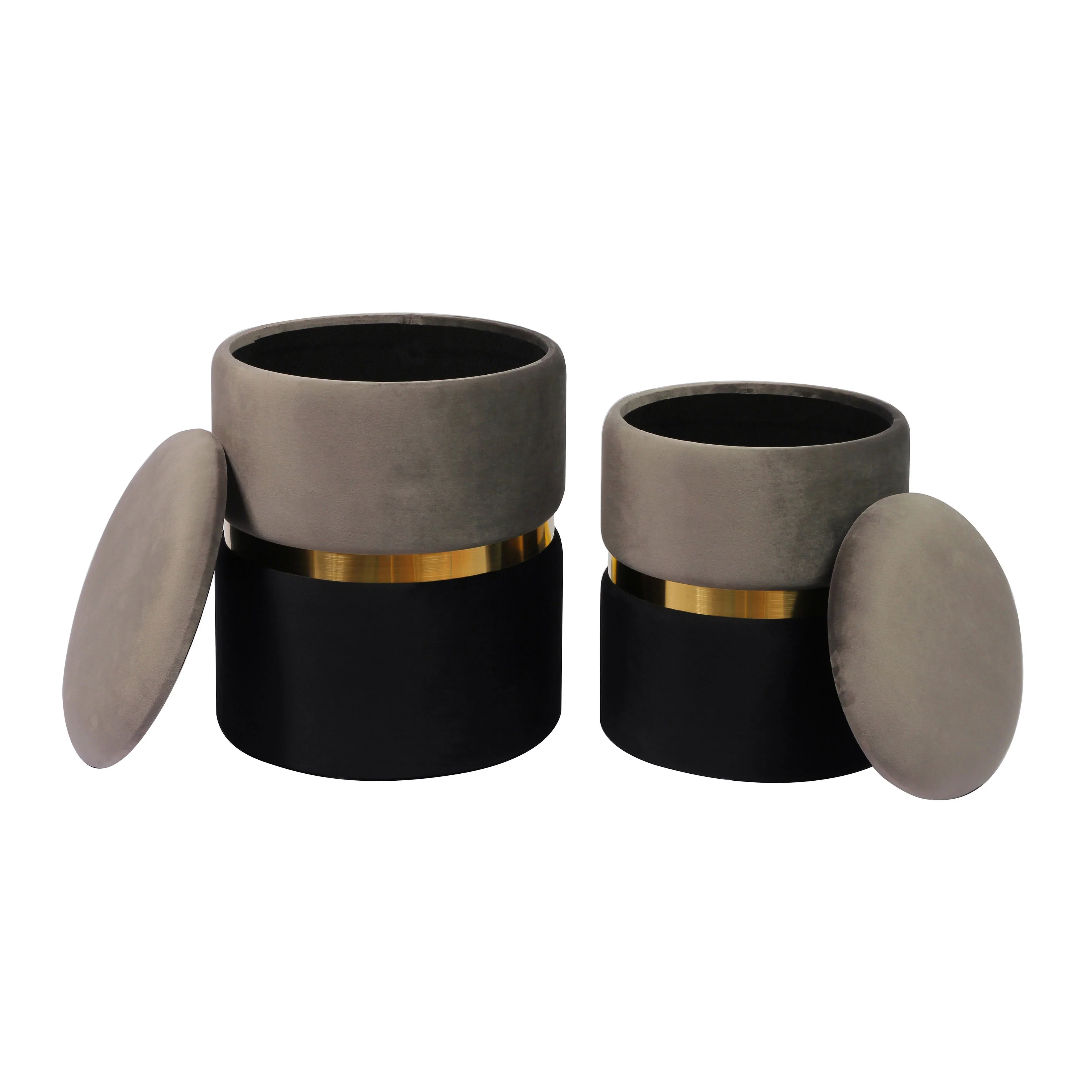 Gigi Grey and Black Performance Velvet Storage Ottomans - Set of 2 - Image 3