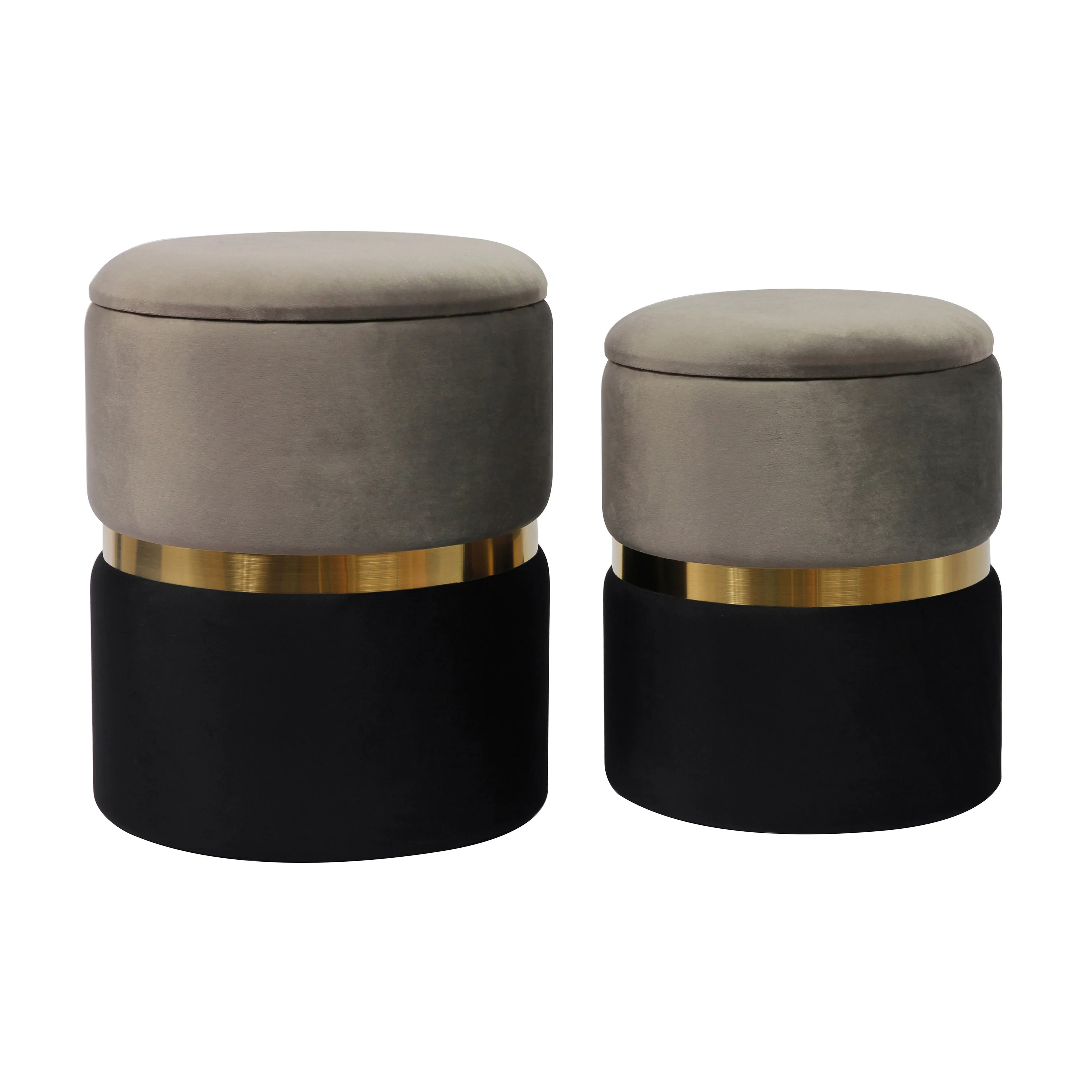 Gigi Grey and Black Performance Velvet Storage Ottomans - Set of 2 - Image 4