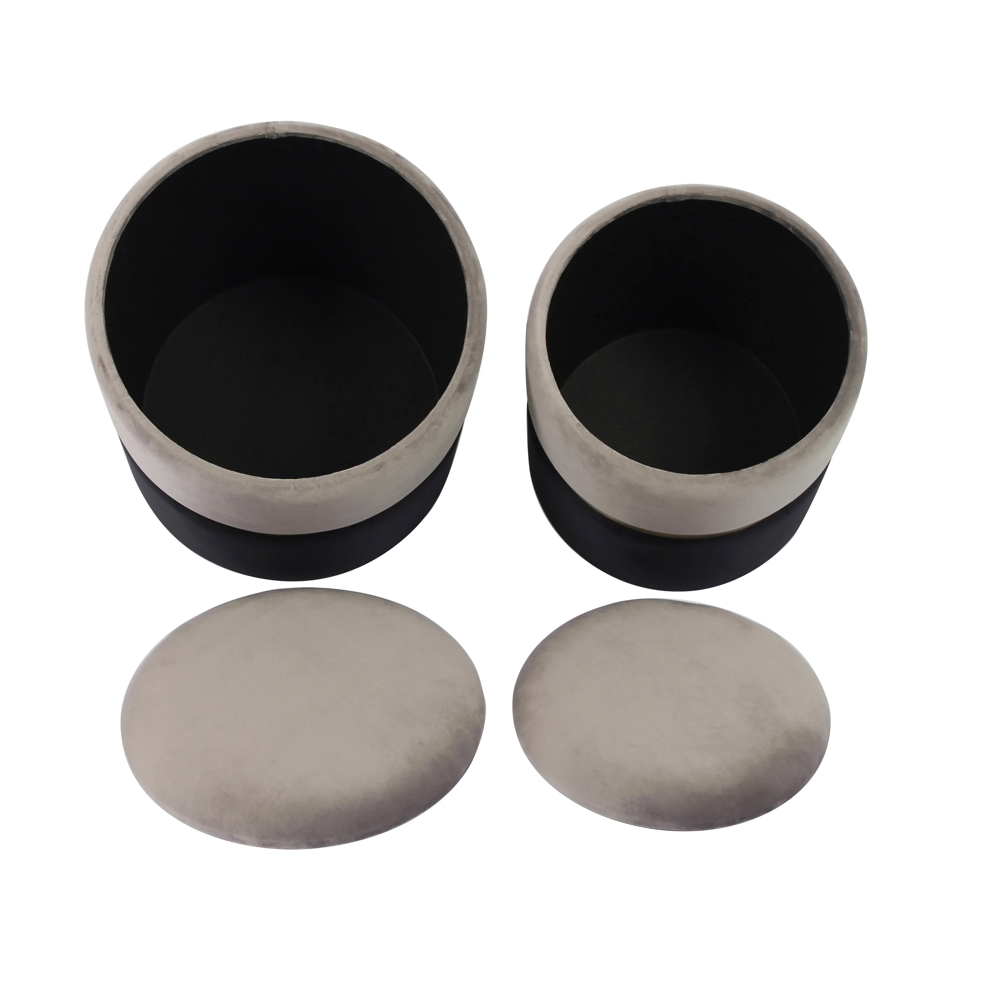 Gigi Grey and Black Performance Velvet Storage Ottomans - Set of 2 - Image 5