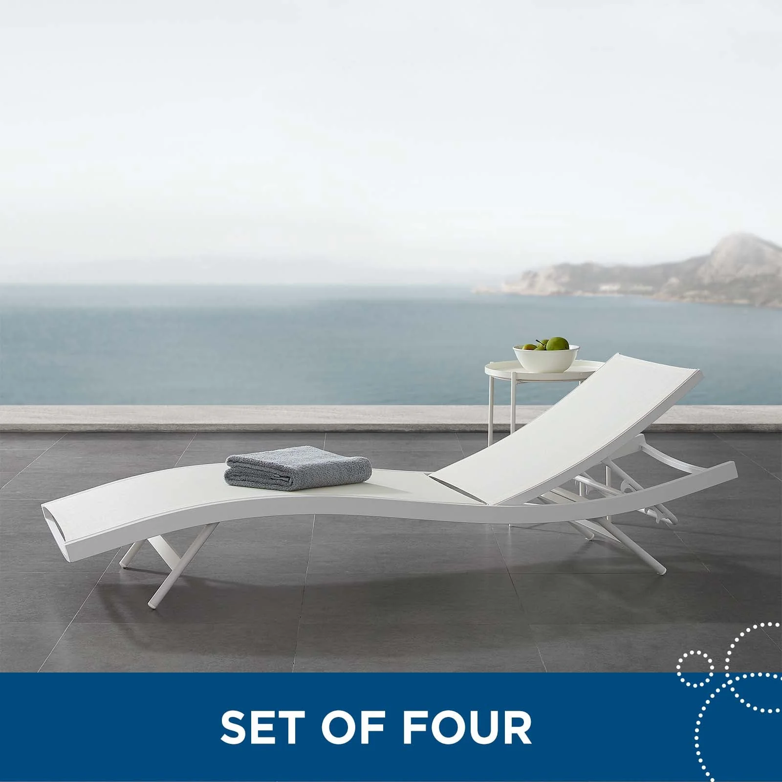 Glimpse Outdoor Patio Mesh Chaise Lounge Set of 4 - Image 15