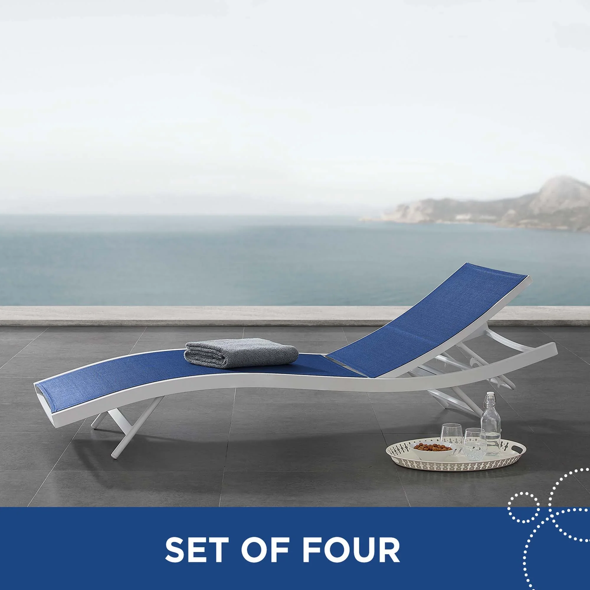 Glimpse Outdoor Patio Mesh Chaise Lounge Set of 4 - Image 7