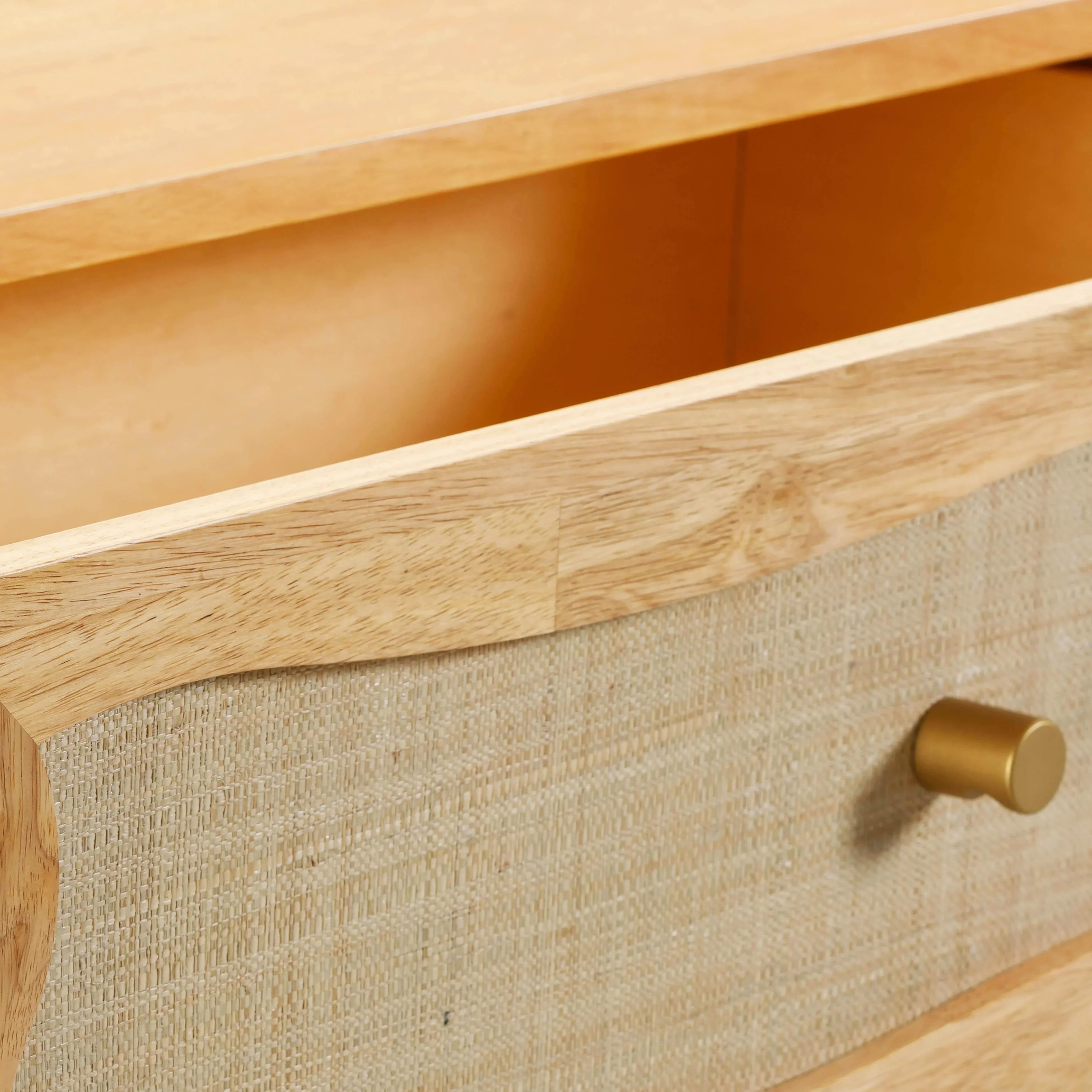 Grappa 62" Natural Wood & Raffia Wavy 6-Drawer Dresser - Image 5