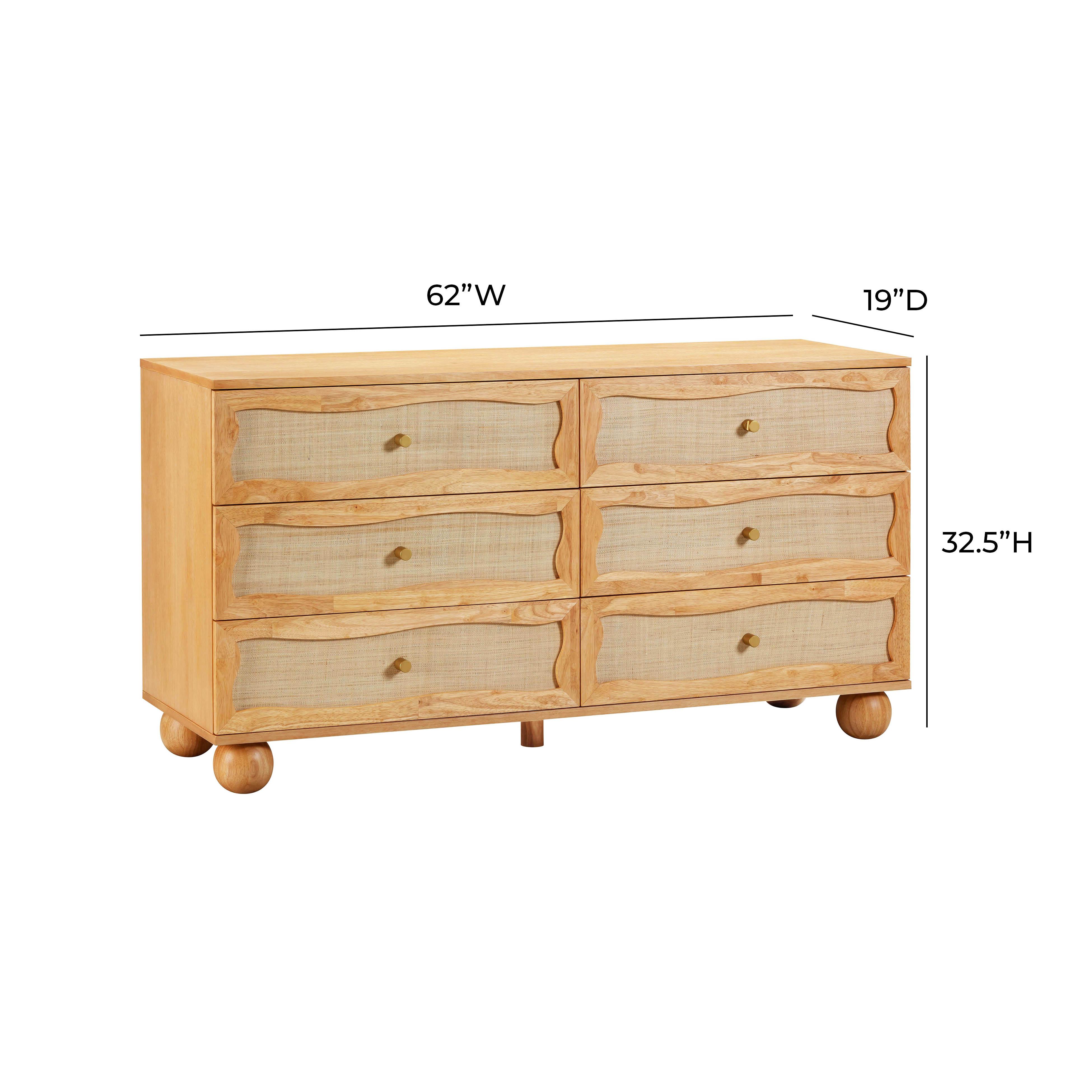 Grappa 62" Natural Wood & Raffia Wavy 6-Drawer Dresser - Image 8