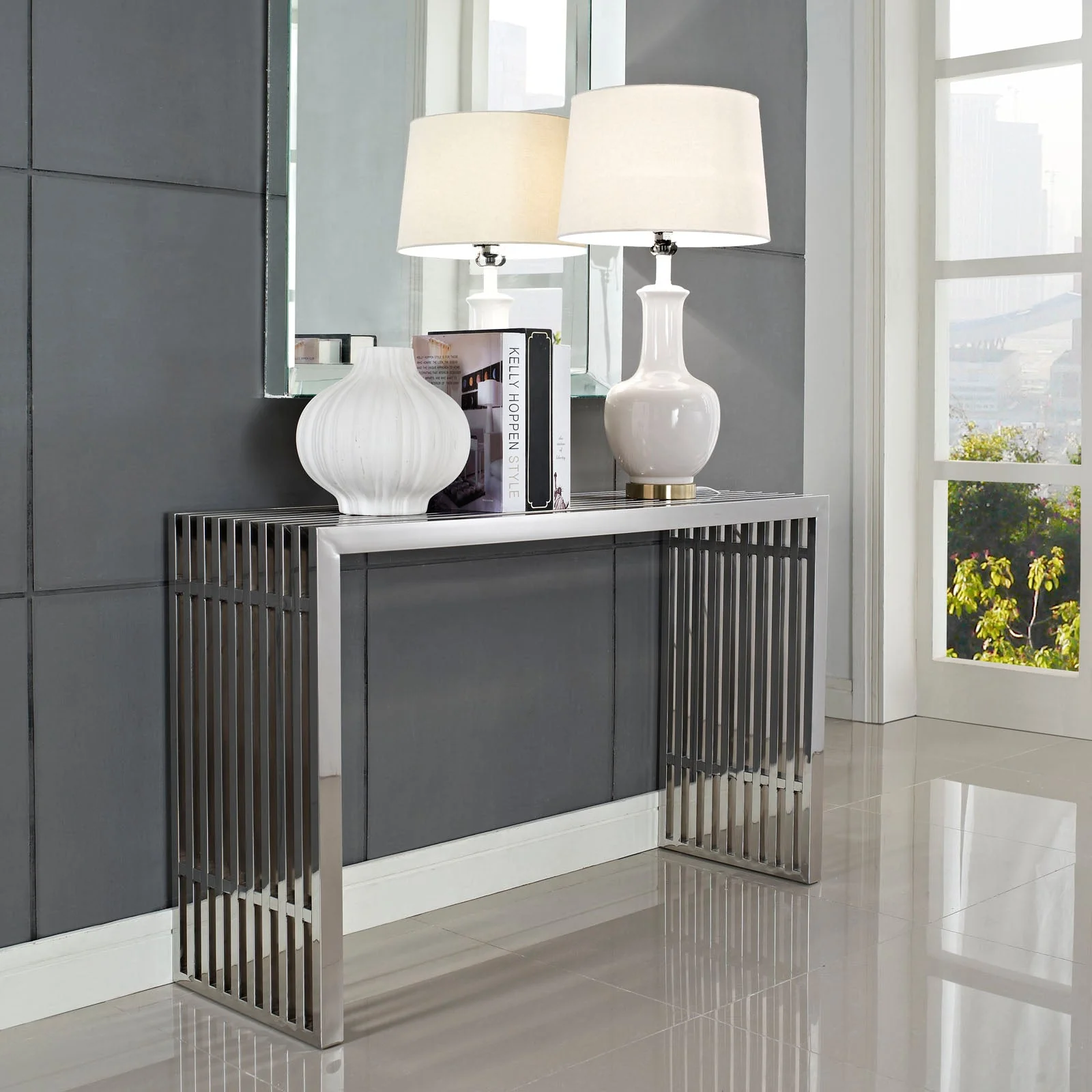 Gridiron Console Table in Silver - Image 2