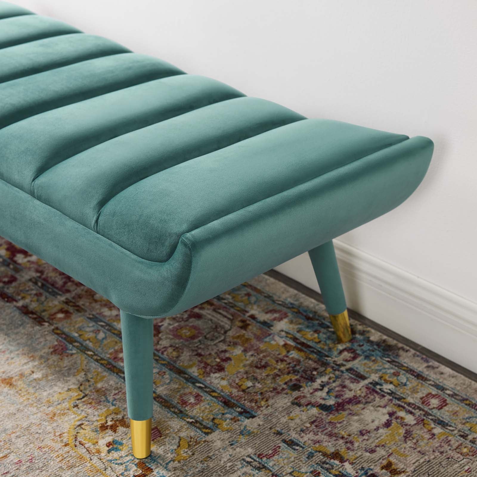 Guess Channel Tufted Performance Velvet Accent Bench - Image 3