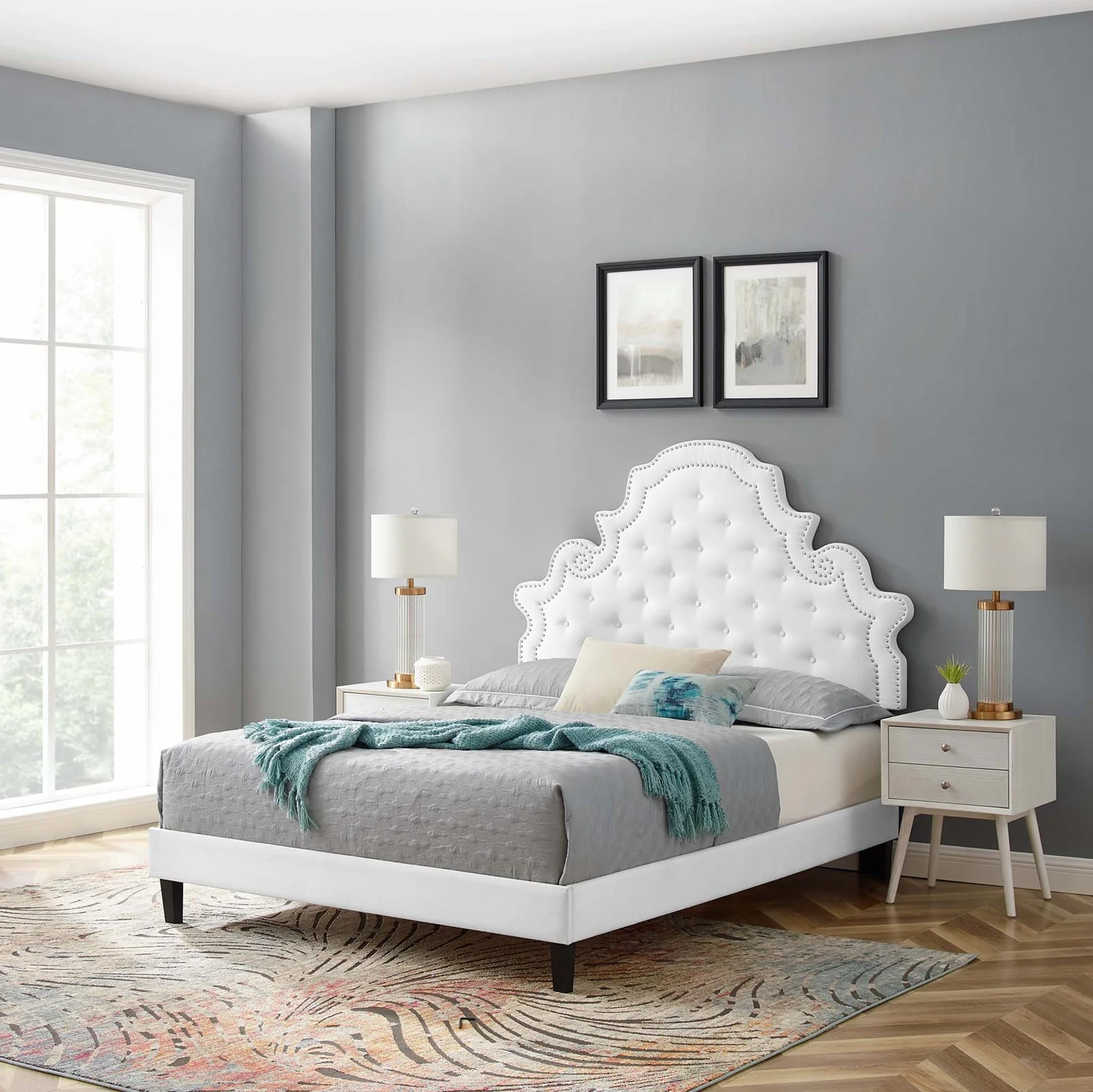 Gwyneth Tufted Performance Velvet Platform Bed With Black Wood Legs - Image 10