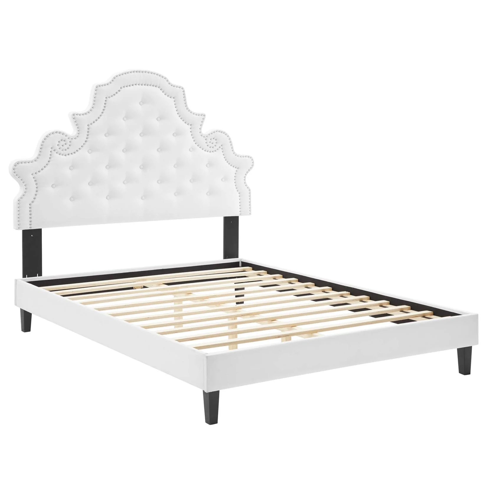Gwyneth Tufted Performance Velvet Platform Bed With Black Wood Legs - Image 2
