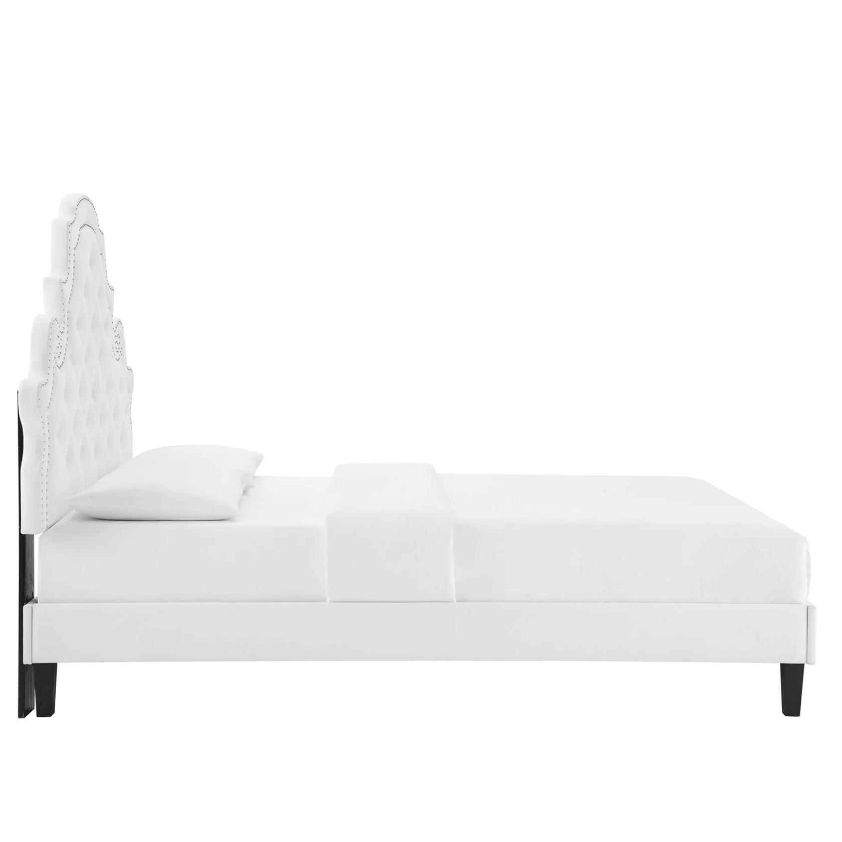 Gwyneth Tufted Performance Velvet Platform Bed With Black Wood Legs - Image 5