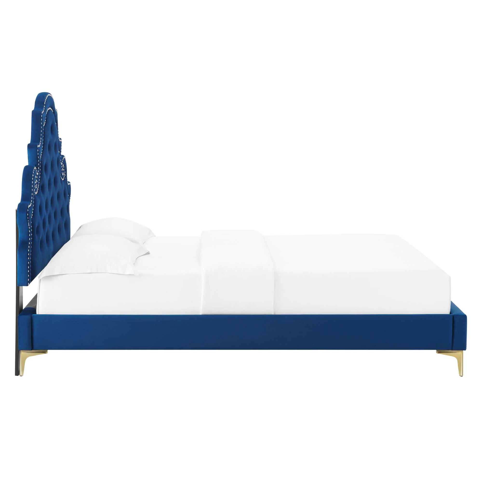 Gwyneth Tufted Performance Velvet Platform Bed With Gold Metal Legs - Image 16