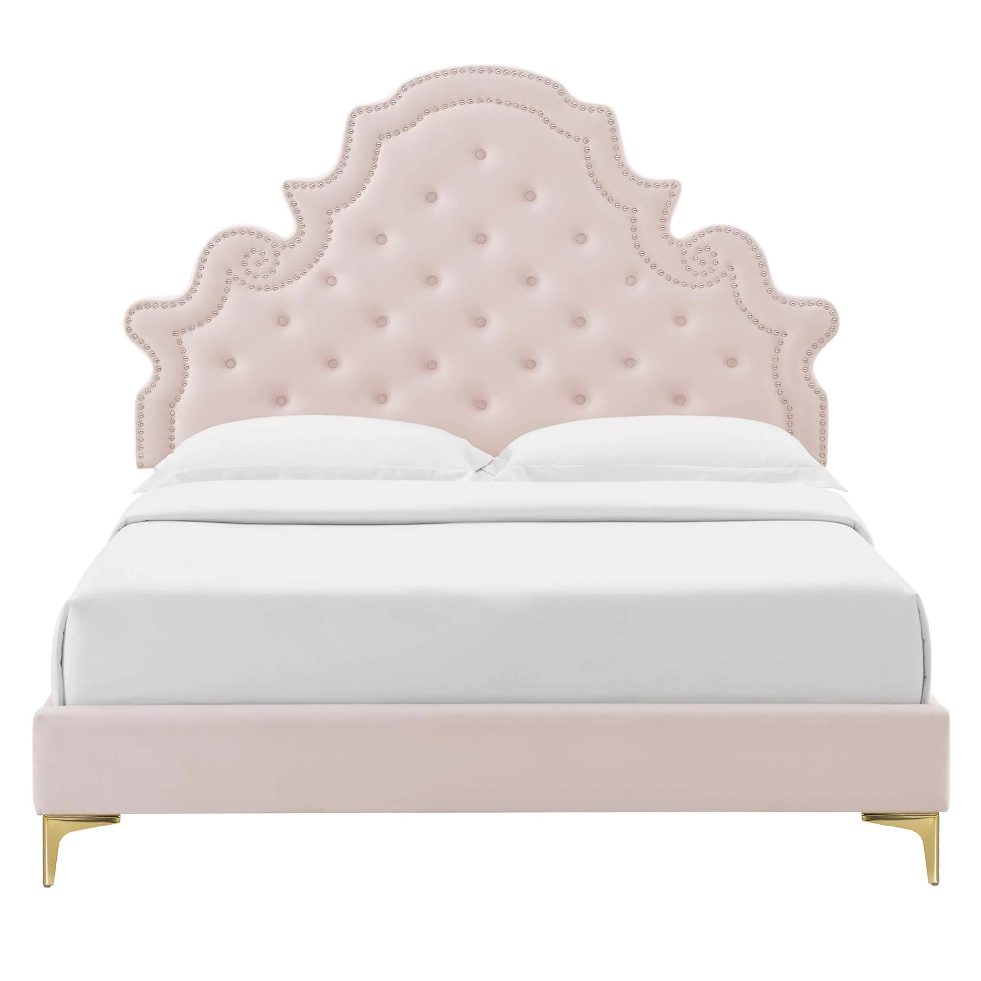 Gwyneth Tufted Performance Velvet Platform Bed With Gold Metal Legs - Image 26