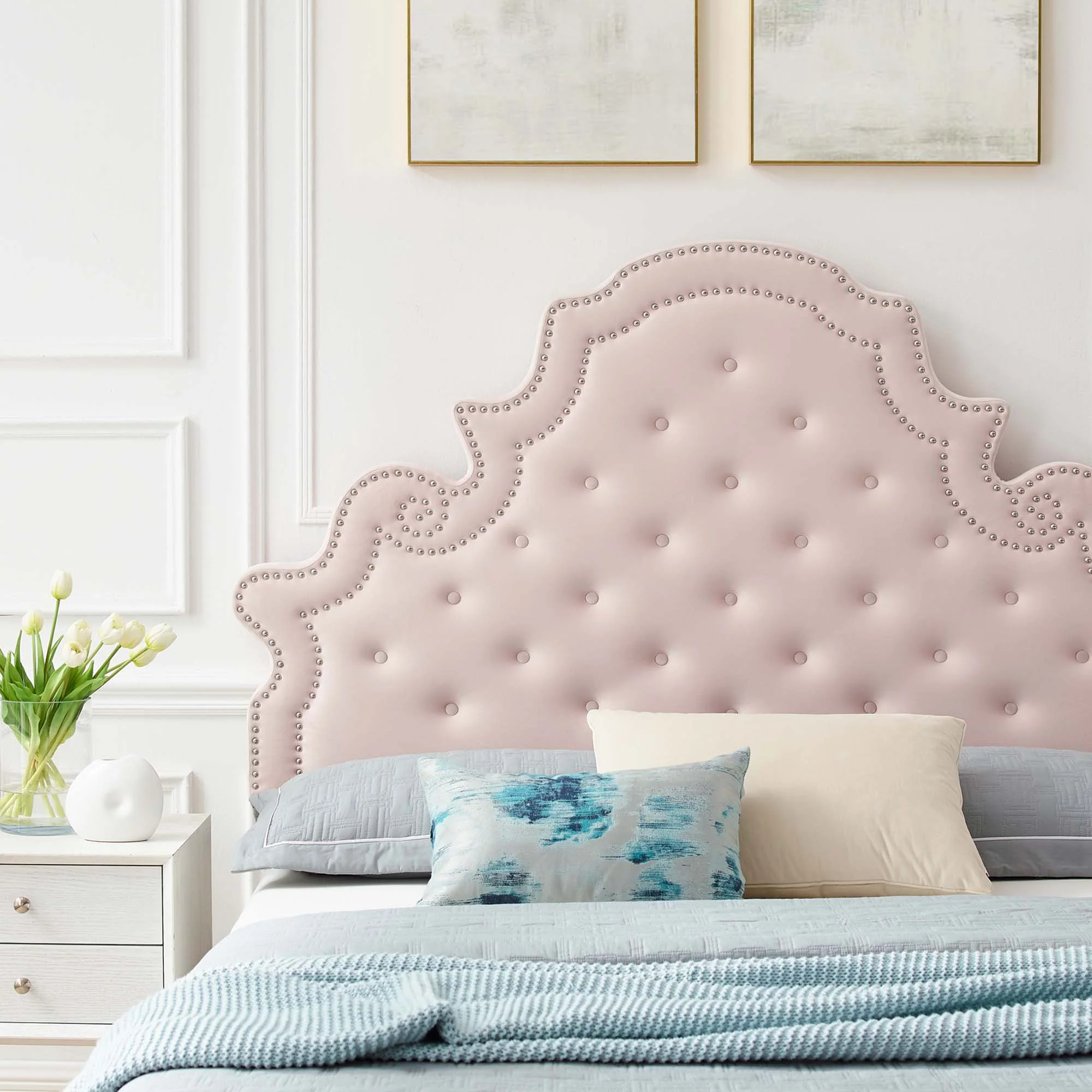 Gwyneth Tufted Performance Velvet Platform Bed With Gold Metal Legs - Image 30