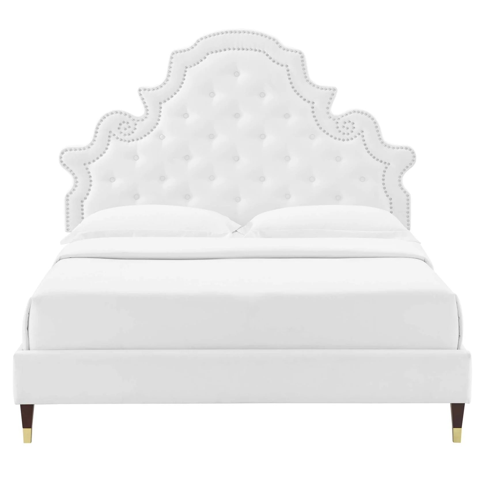 Gwyneth Tufted Performance Velvet Platform Bed With Wood and Gold Legs - Image 6