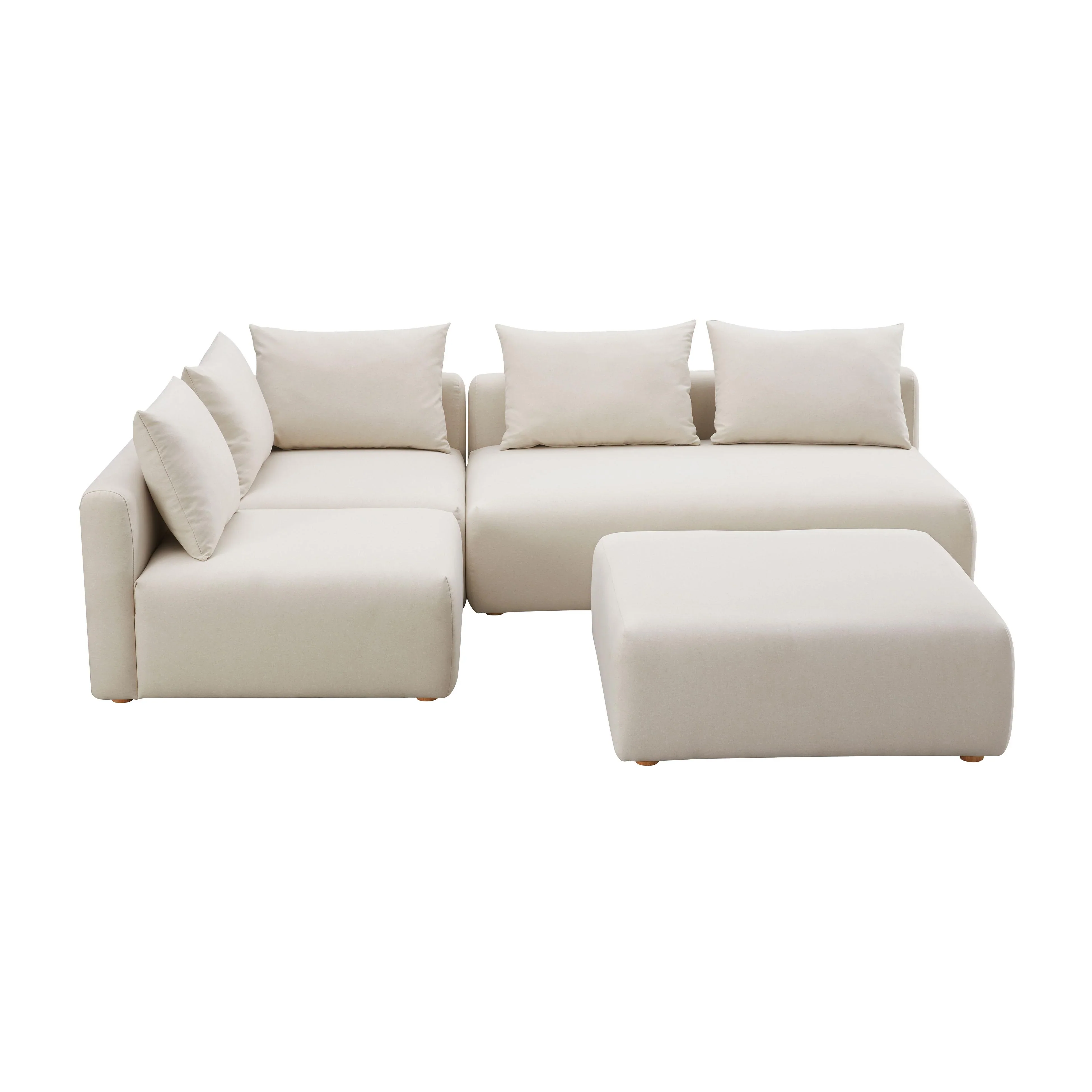 Hangover 4-Piece Cream Performance Linen Modular Chaise Sectional - Image 3