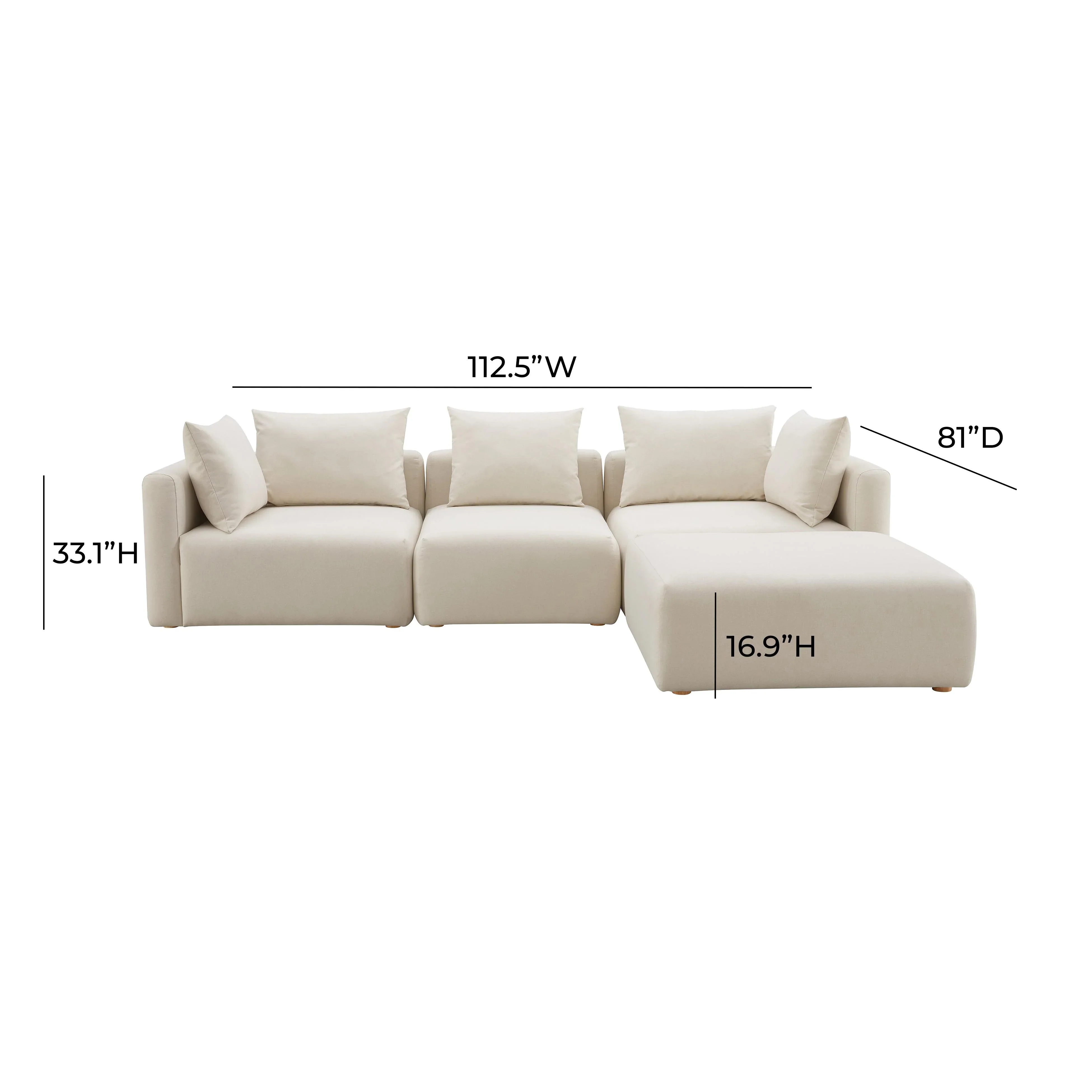 Hangover 4-Piece Cream Performance Linen Modular Sectional - Image 5