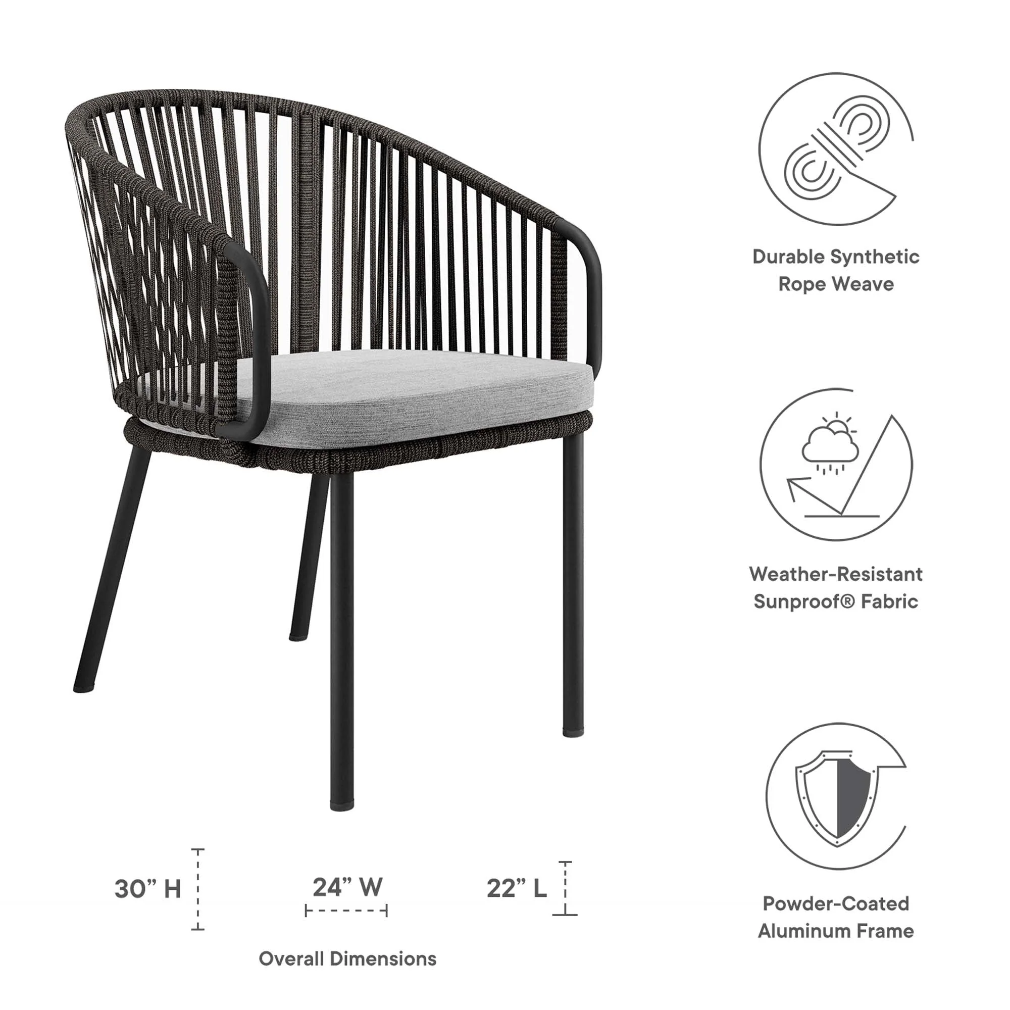 Harbor Outdoor Patio Armchair in Charcoal Gray - Image 6