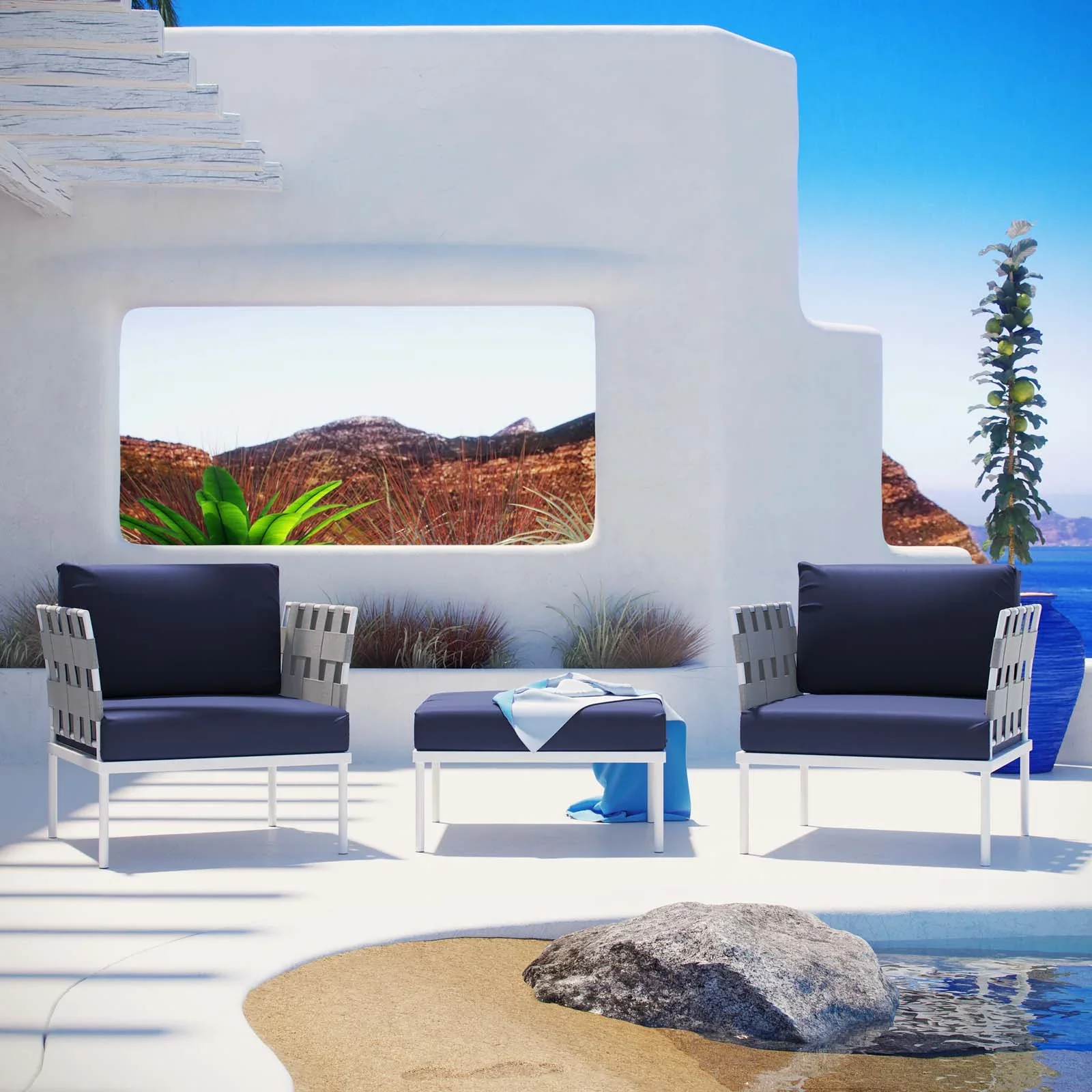 Harmony 3 Piece Outdoor Patio Aluminum Sectional Sofa Set - Image 14