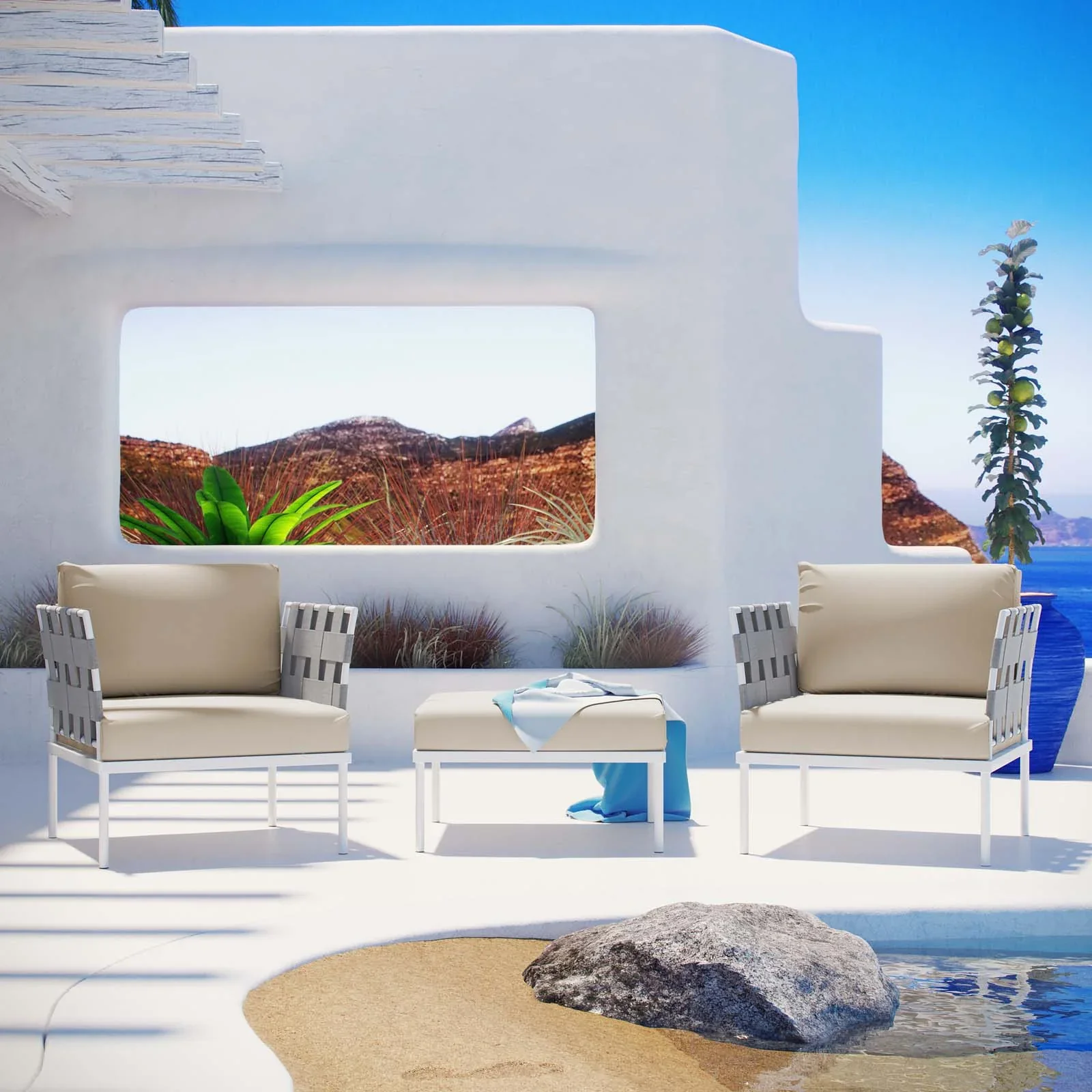 Harmony 3 Piece Outdoor Patio Aluminum Sectional Sofa Set - Image 2