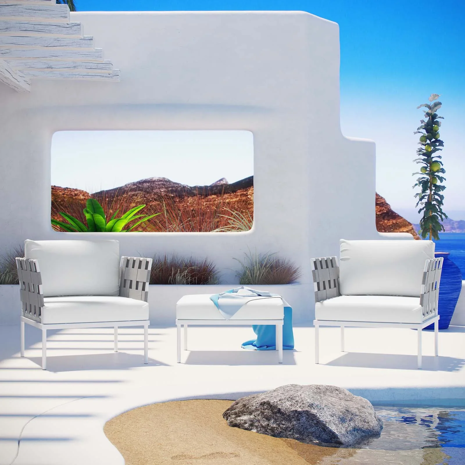 Harmony 3 Piece Outdoor Patio Aluminum Sectional Sofa Set - Image 20