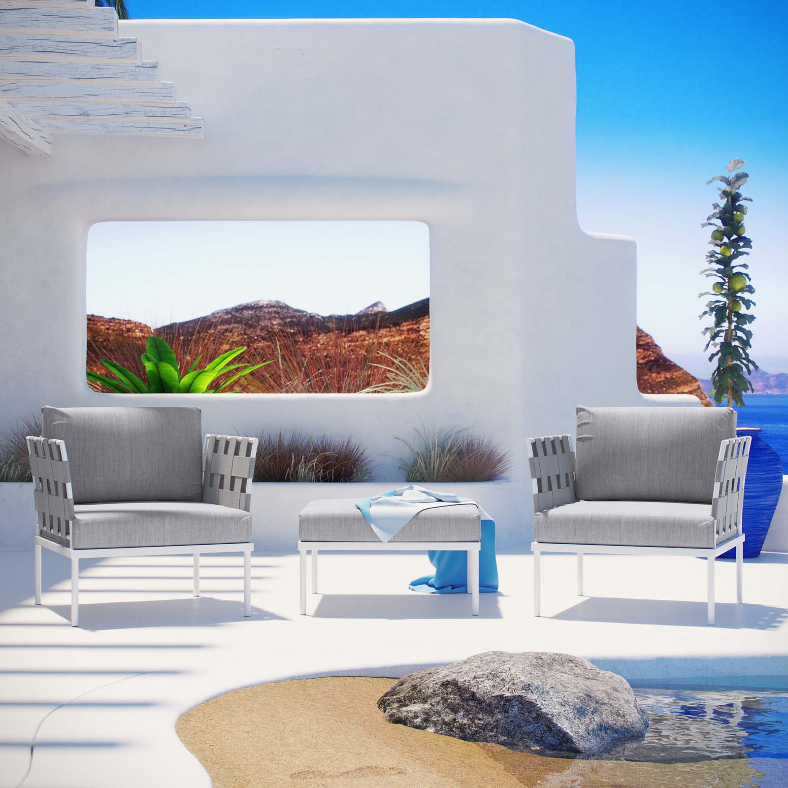 Harmony 3 Piece Outdoor Patio Aluminum Sectional Sofa Set - Image 8