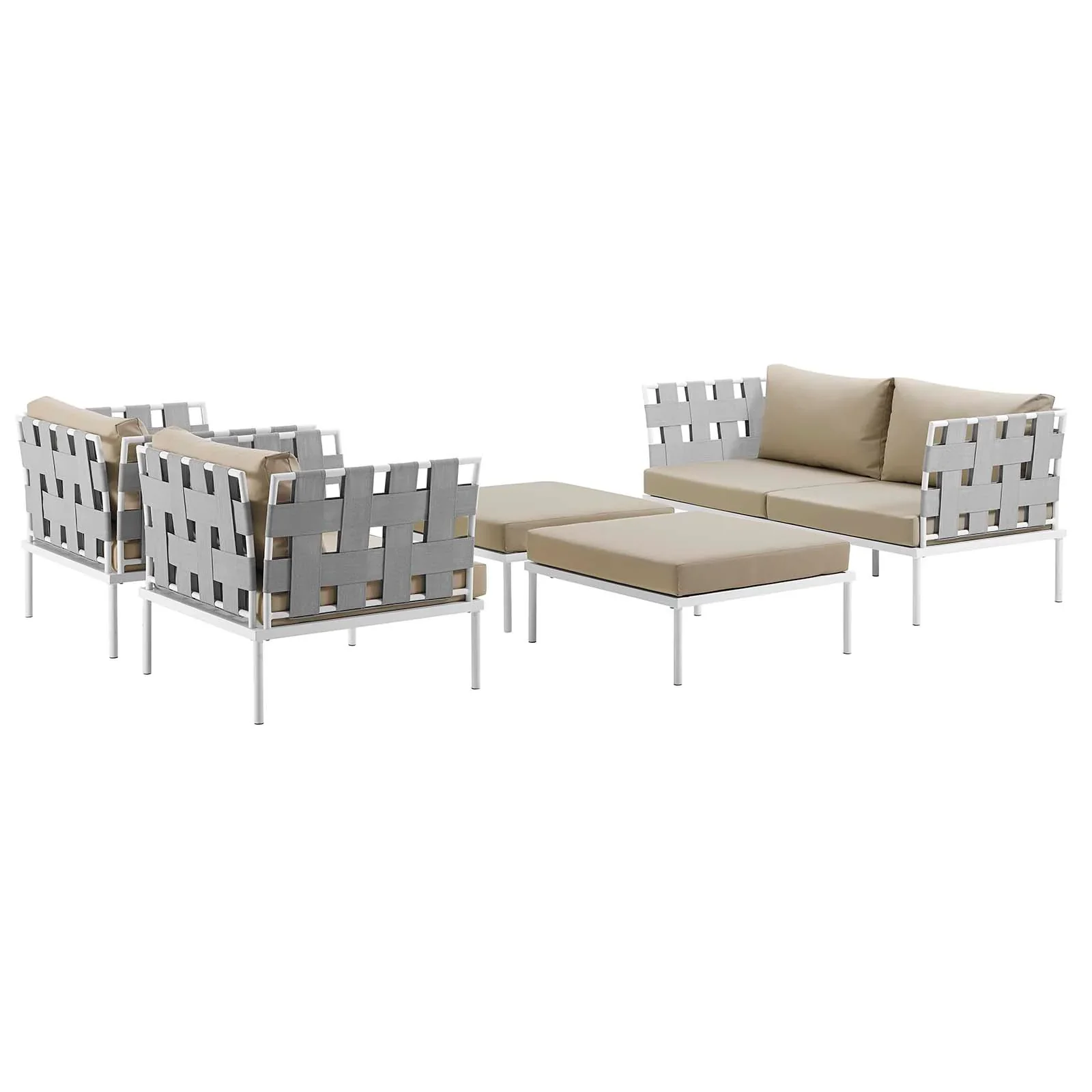 Harmony 5 Piece Outdoor Patio Aluminum Sectional Sofa Set - Image 3