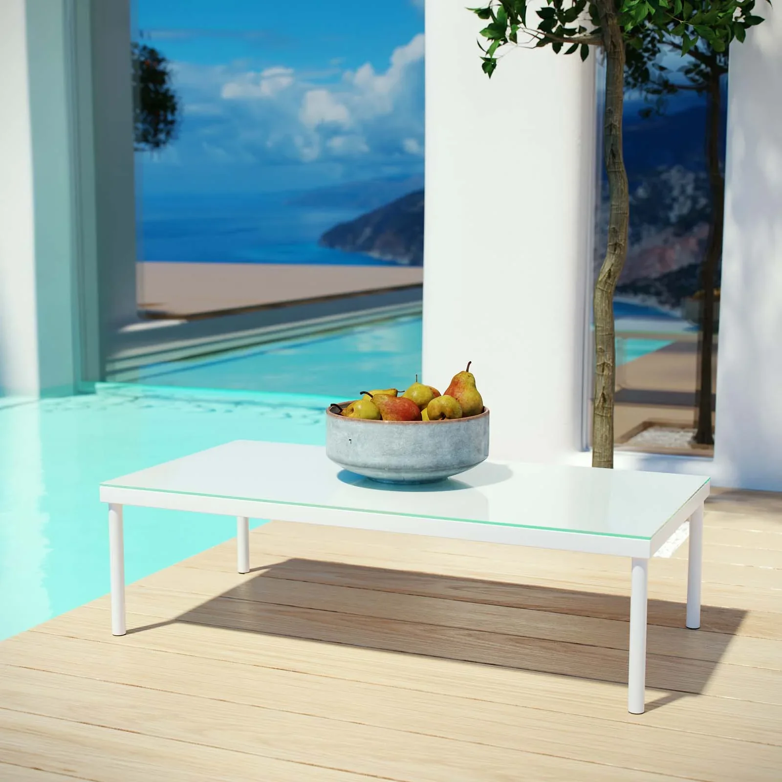 Harmony Outdoor Patio Aluminum Coffee Table in White - Image 2