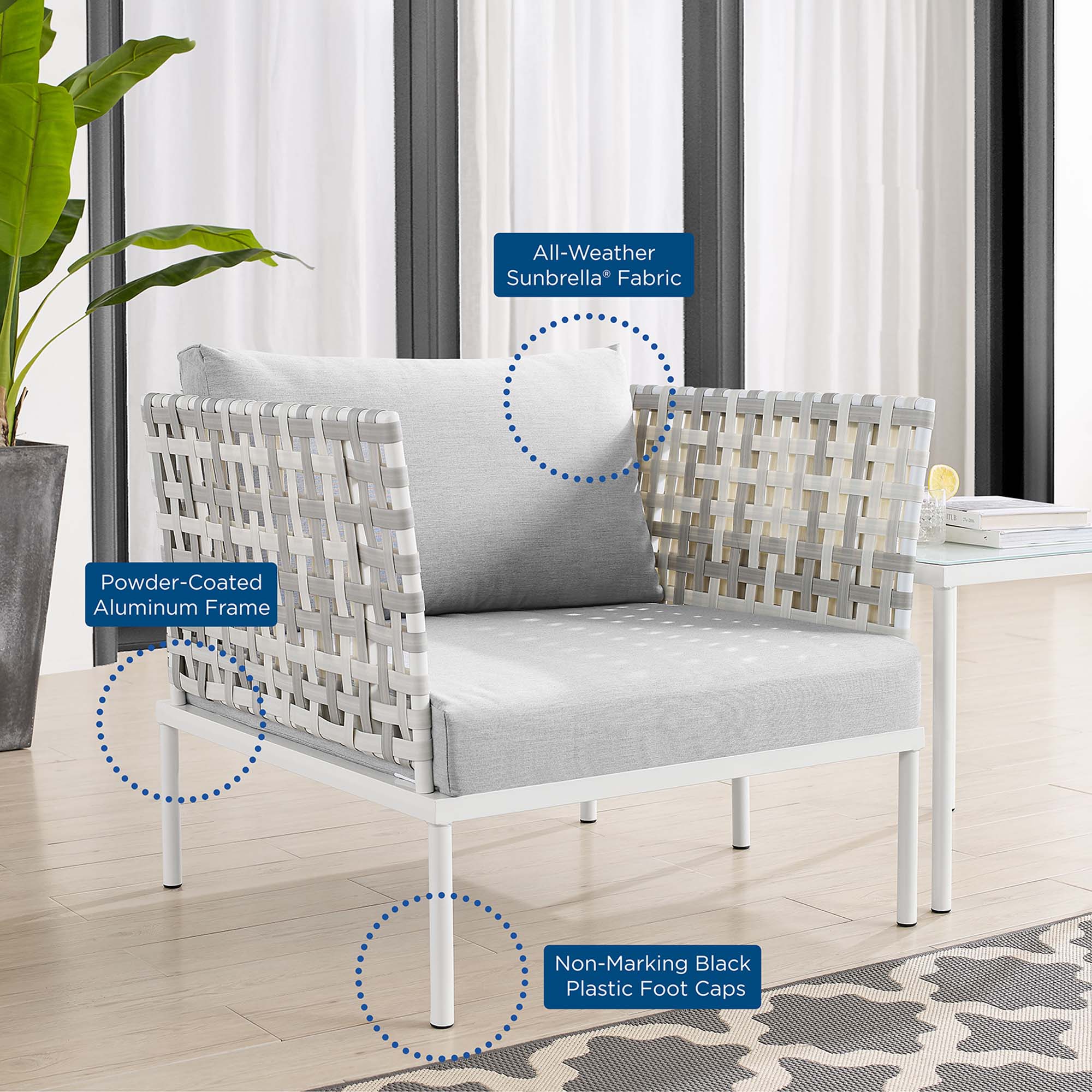 Harmony Sunbrella® Basket Weave Outdoor Patio Aluminum Armchair - Image 8