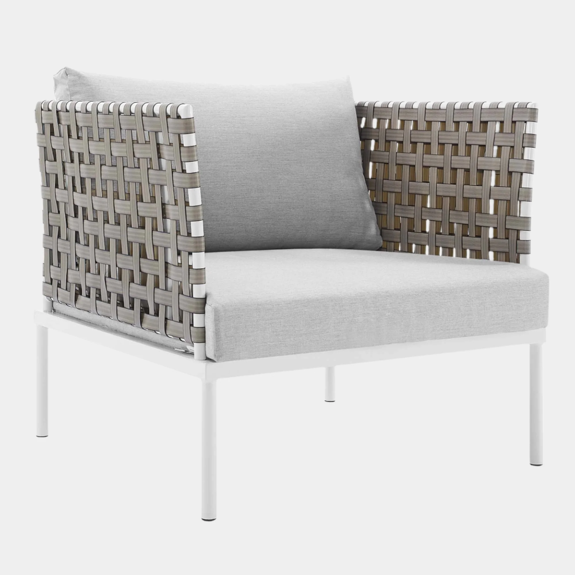 Harmony Sunbrella® Basket Weave Outdoor Patio Aluminum Armchair in Tan Gray