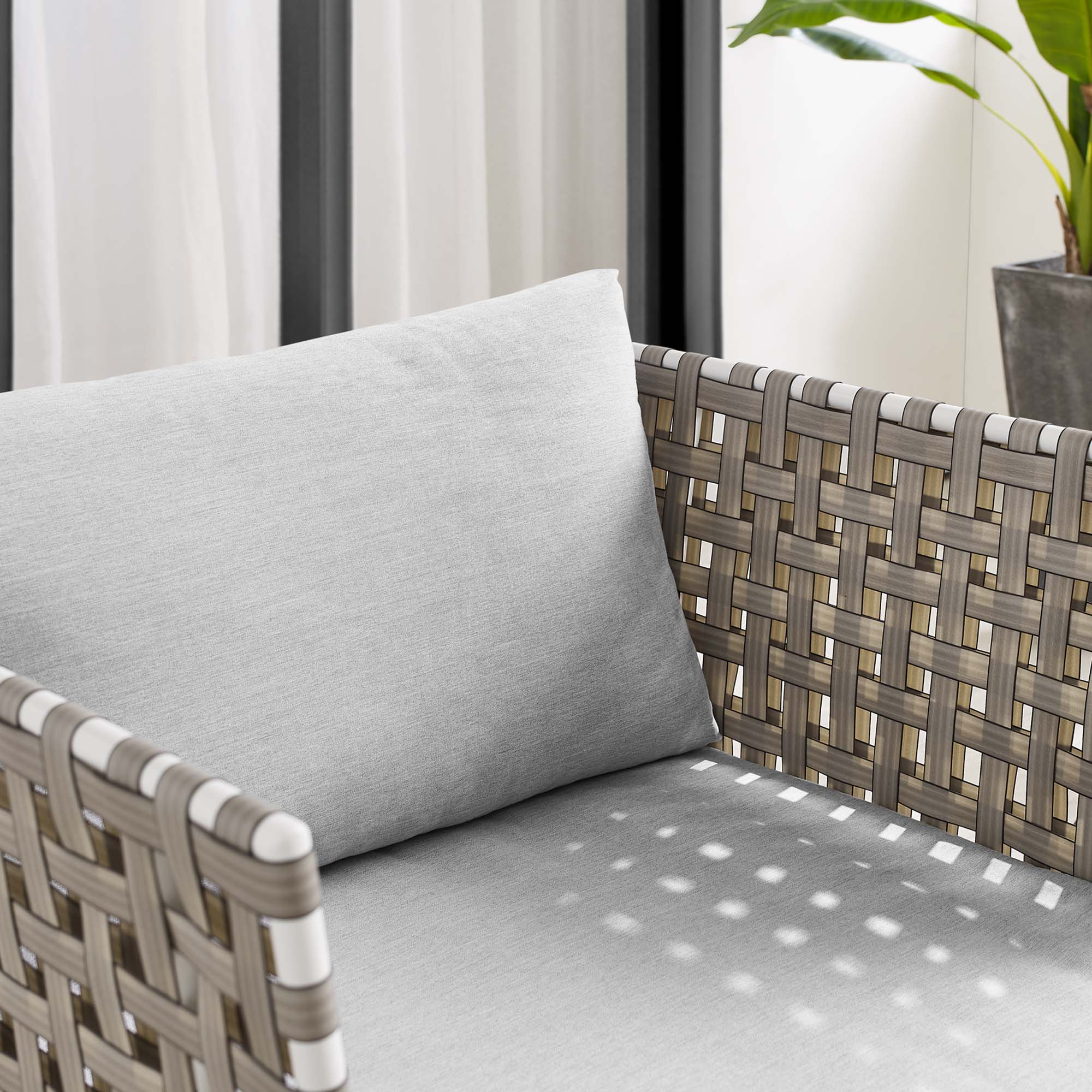 Harmony Sunbrella® Basket Weave Outdoor Patio Aluminum Armchair in Tan Gray - Image 3