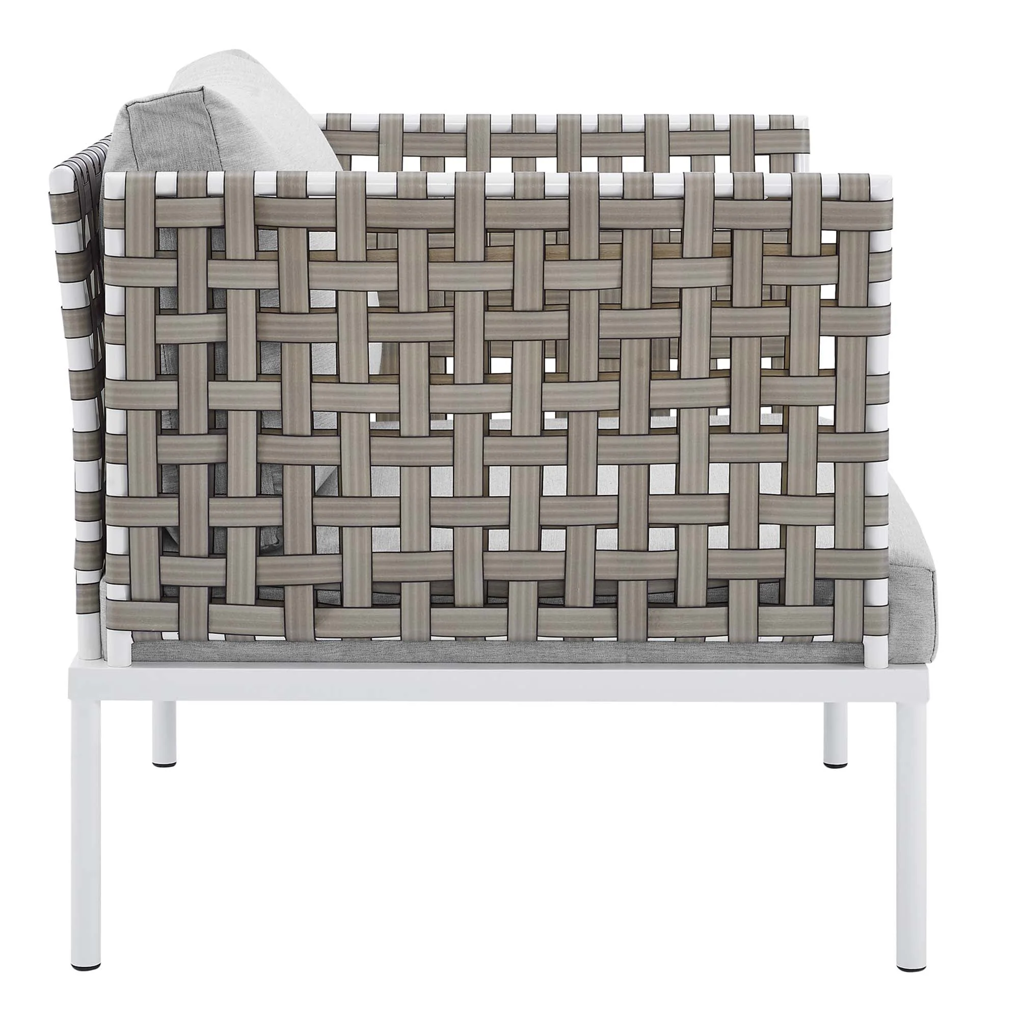 Harmony Sunbrella® Basket Weave Outdoor Patio Aluminum Armchair in Tan Gray - Image 4